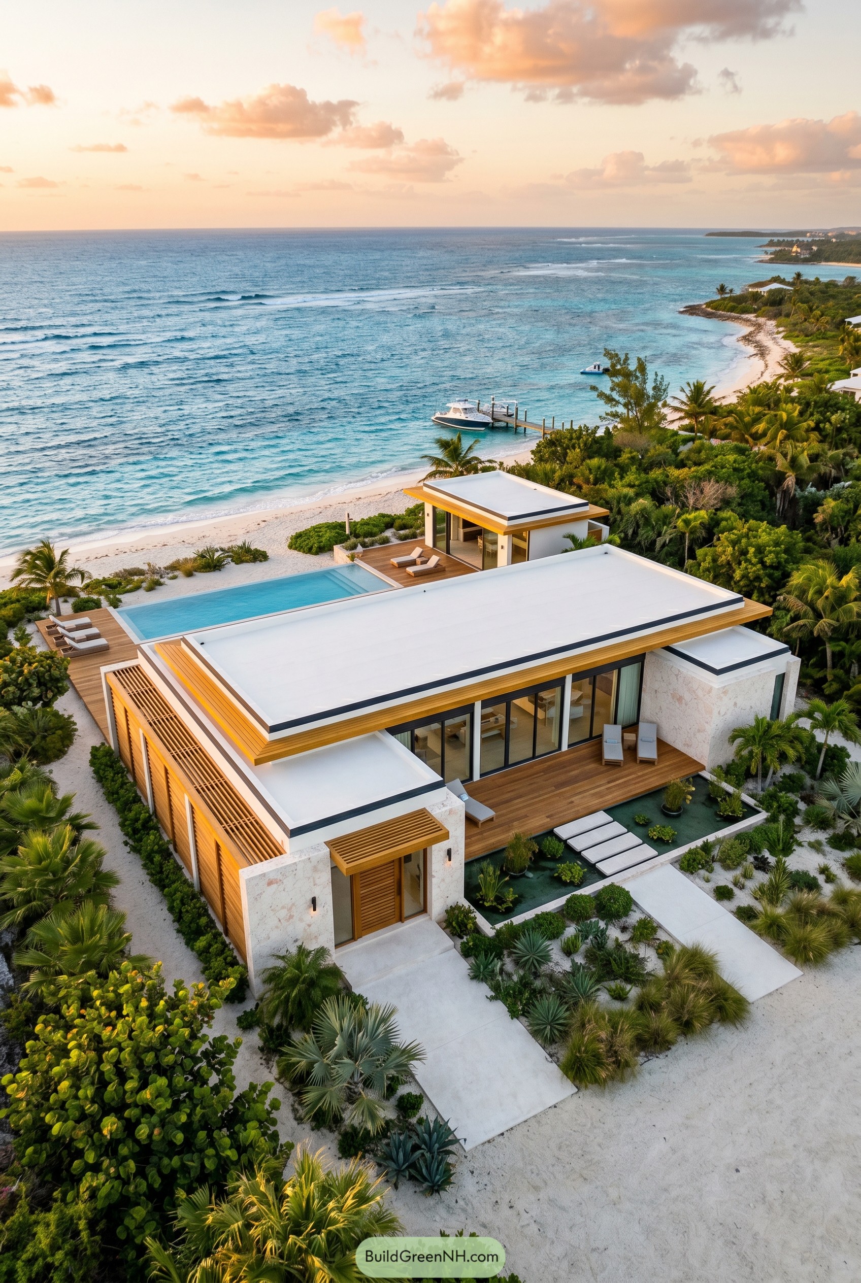 Beachfront modern villa with pool and flat roofs