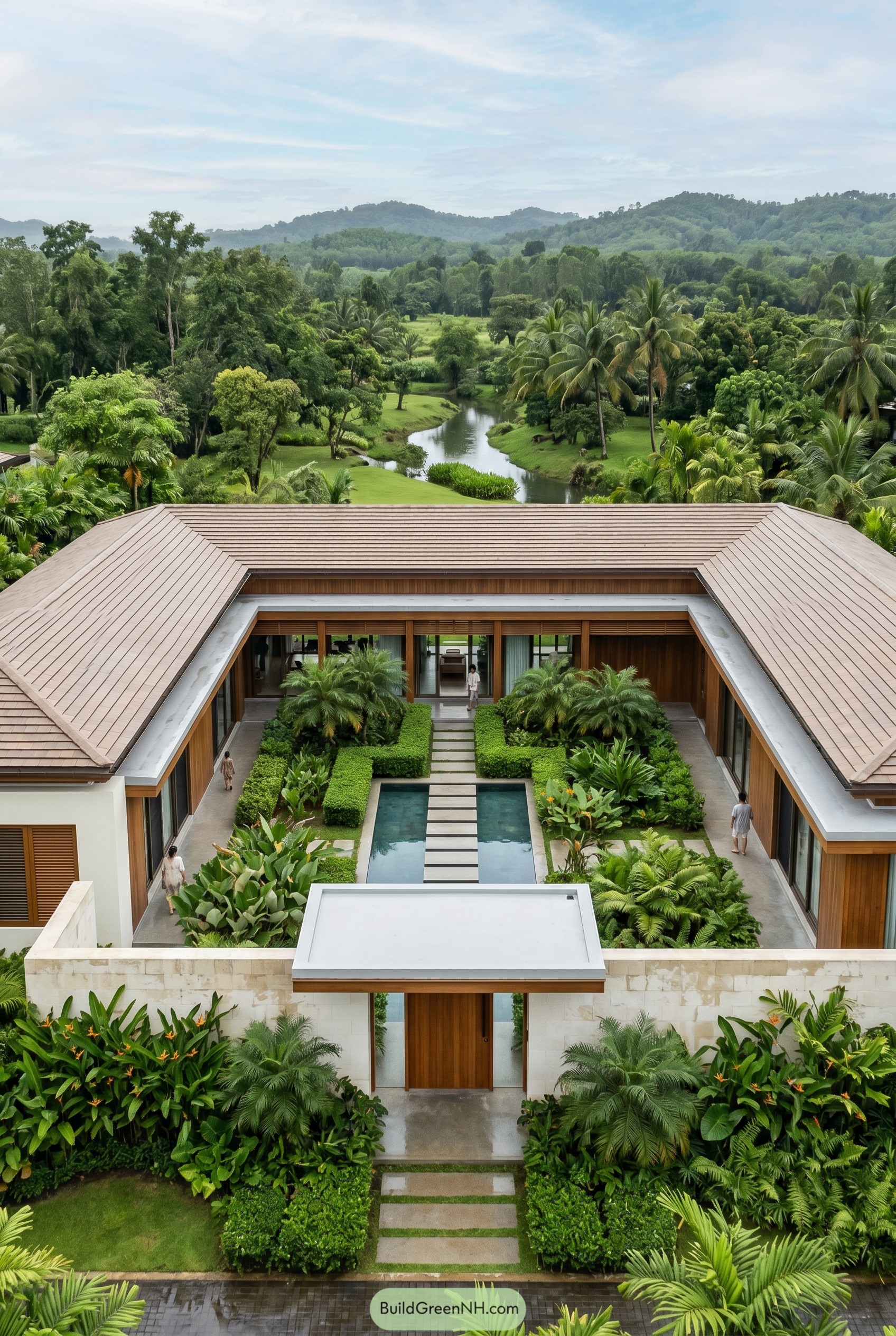 One story tropical villa with courtyard pool