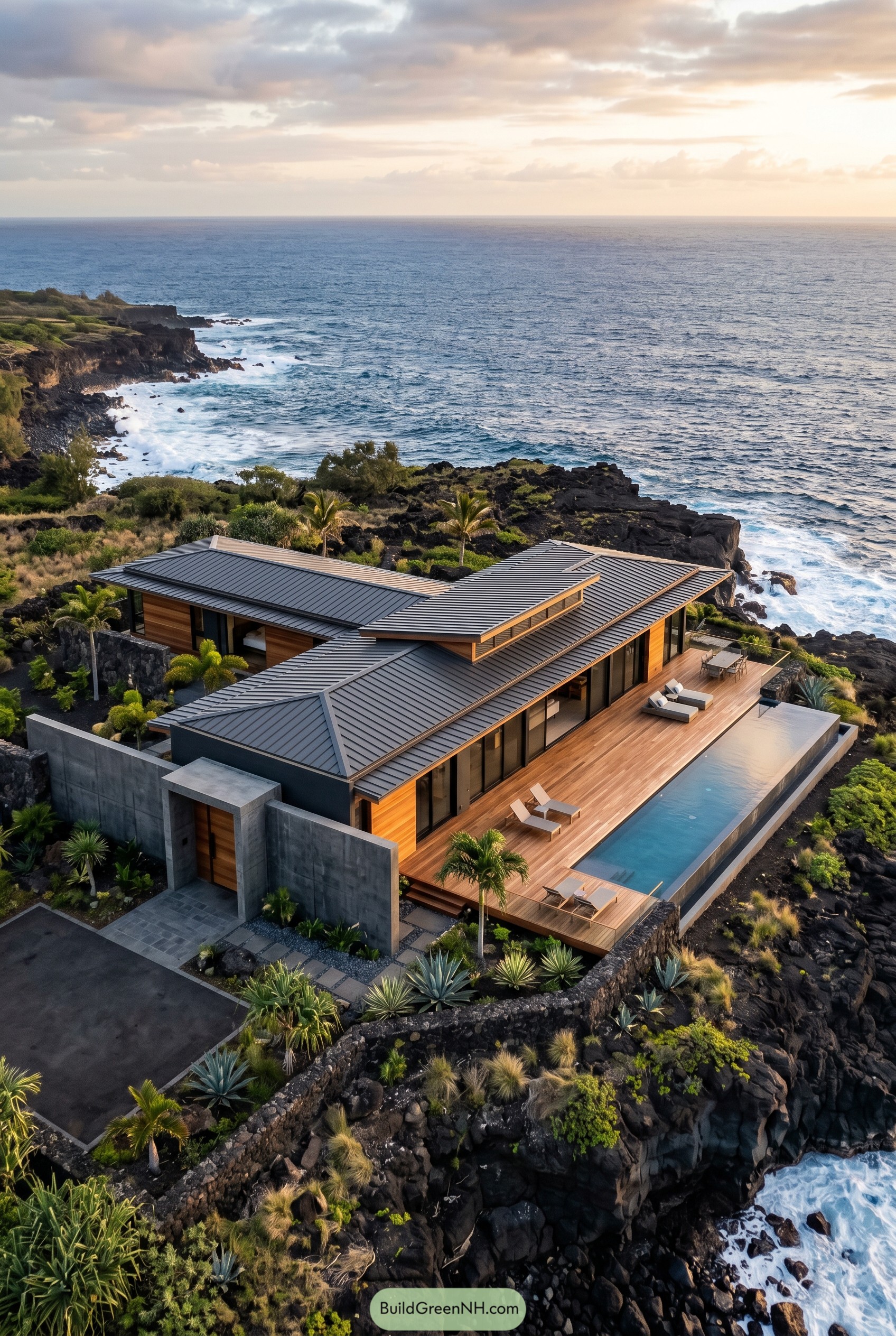 One story oceanfront villa on lava coast with pool