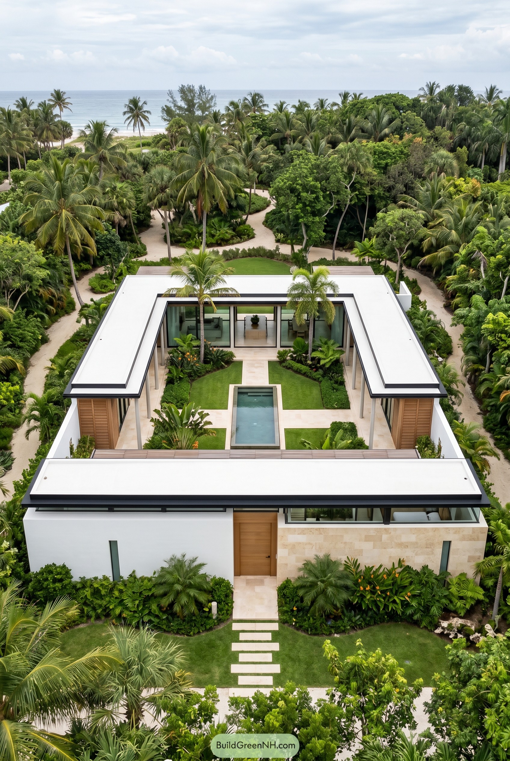 U shaped tropical villa with courtyard pool