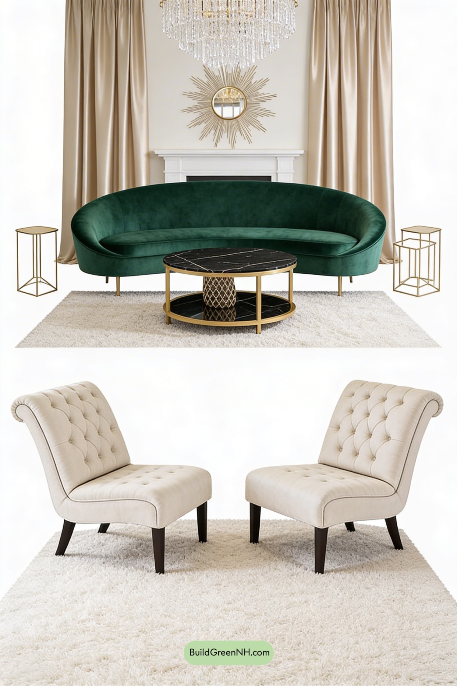 Moodboard for Emerald Art Deco Living Room Glow