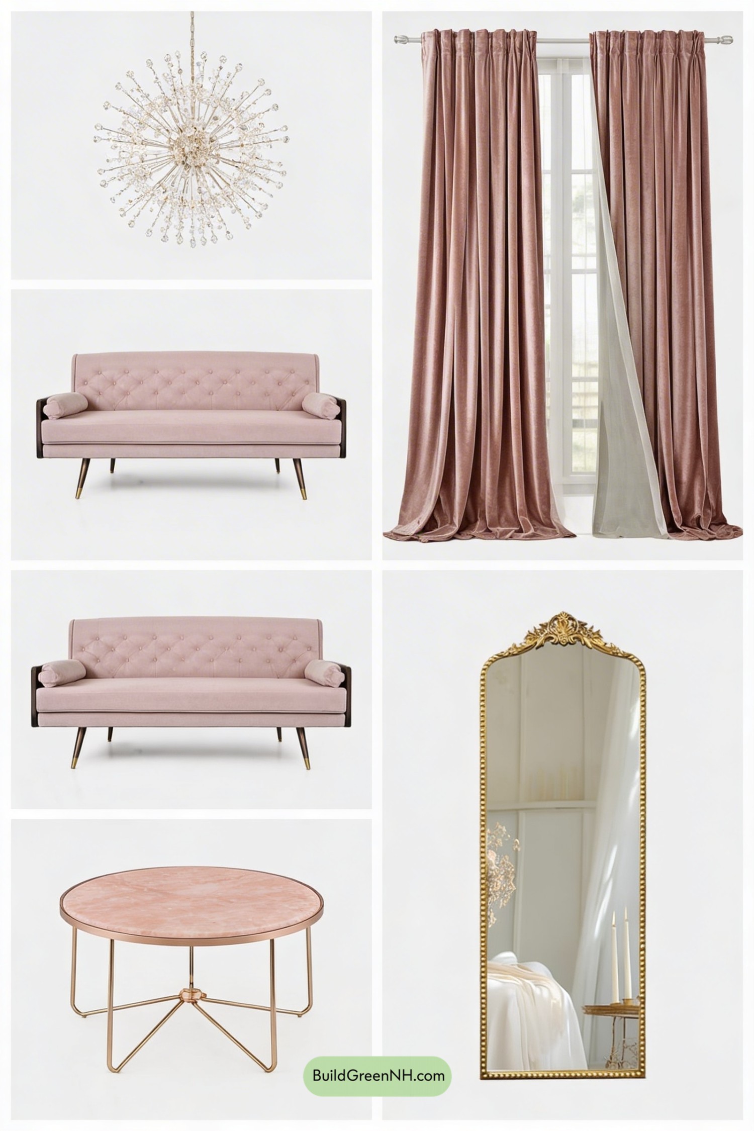 Moodboard for Blush Hollywood Regency Glow-Up