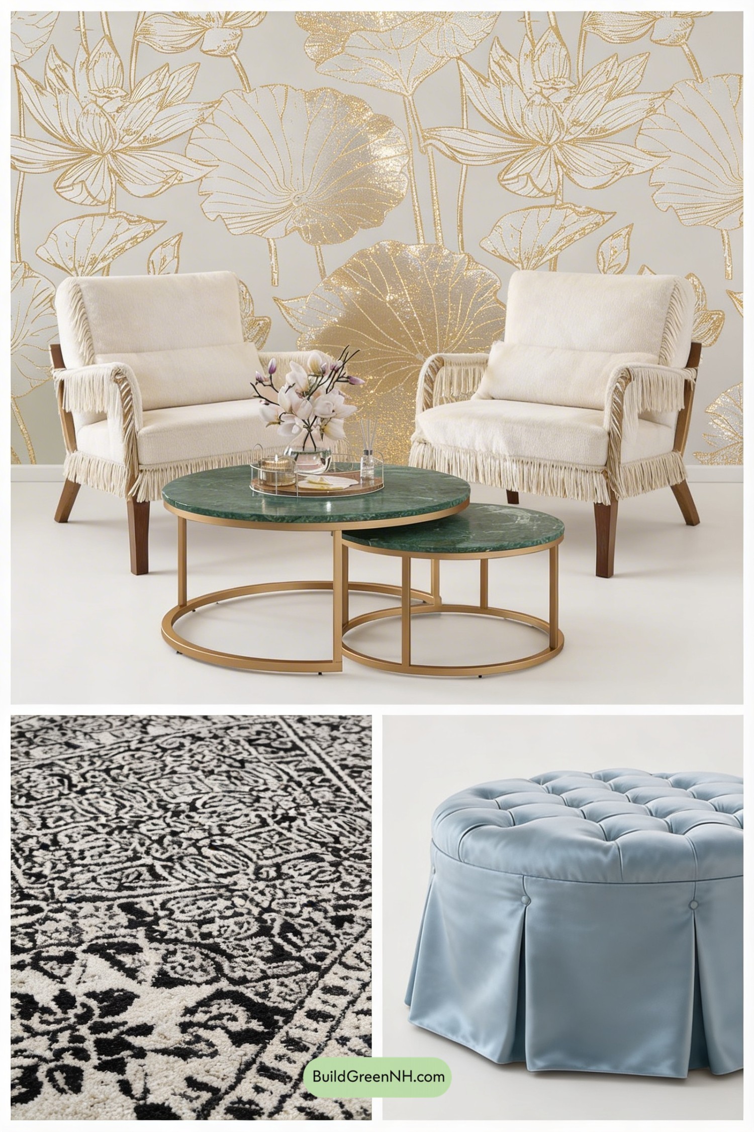 Moodboard for Botanical Glam Living Room Glow-Up