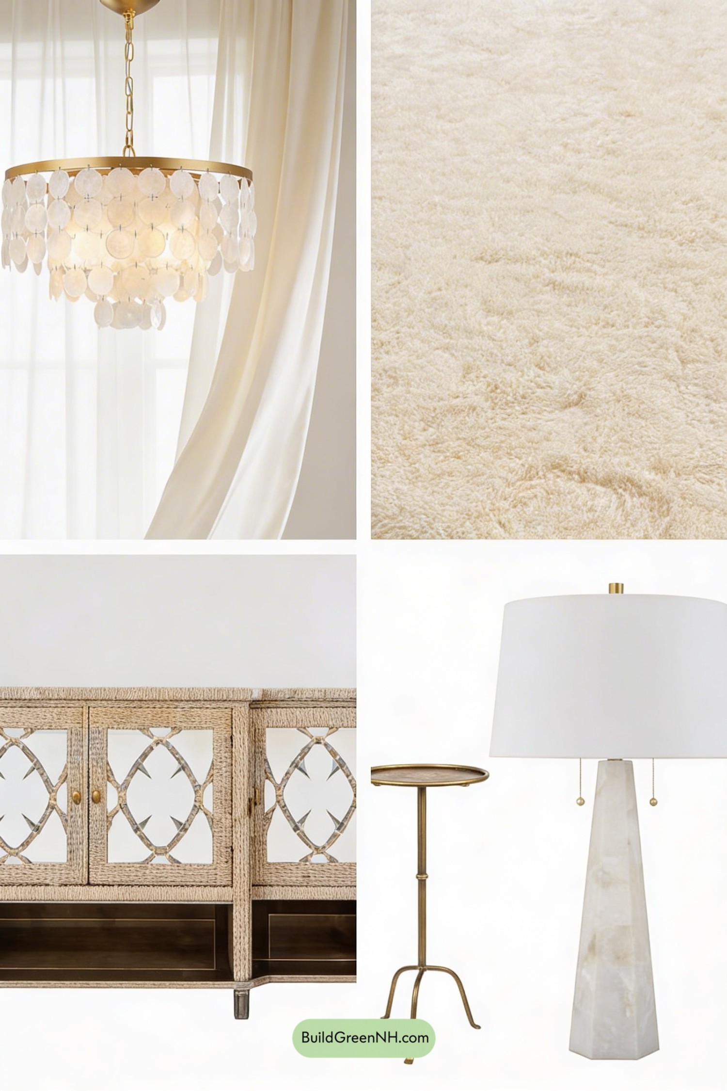 Moodboard for Coastal Pearl Glam Living Room