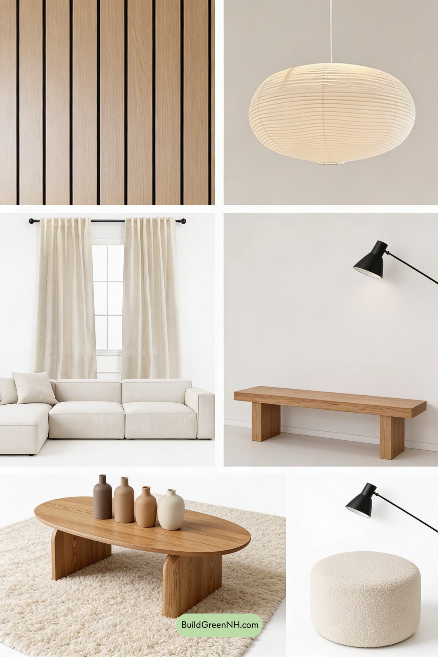 Moodboard for Japandi Oak Slat Wall Retreat