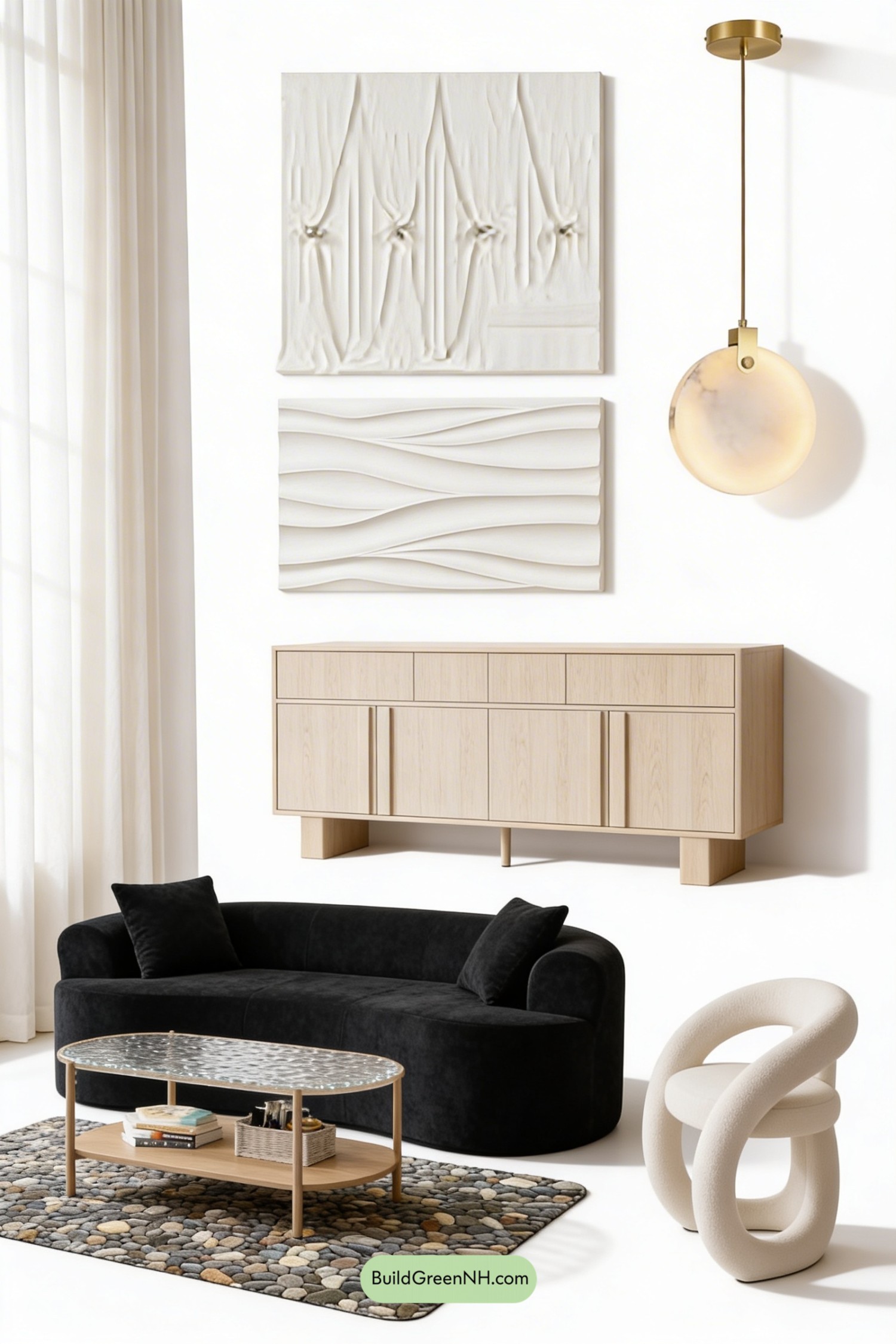 Moodboard for Sculptural Wave Accent Wall Living Room