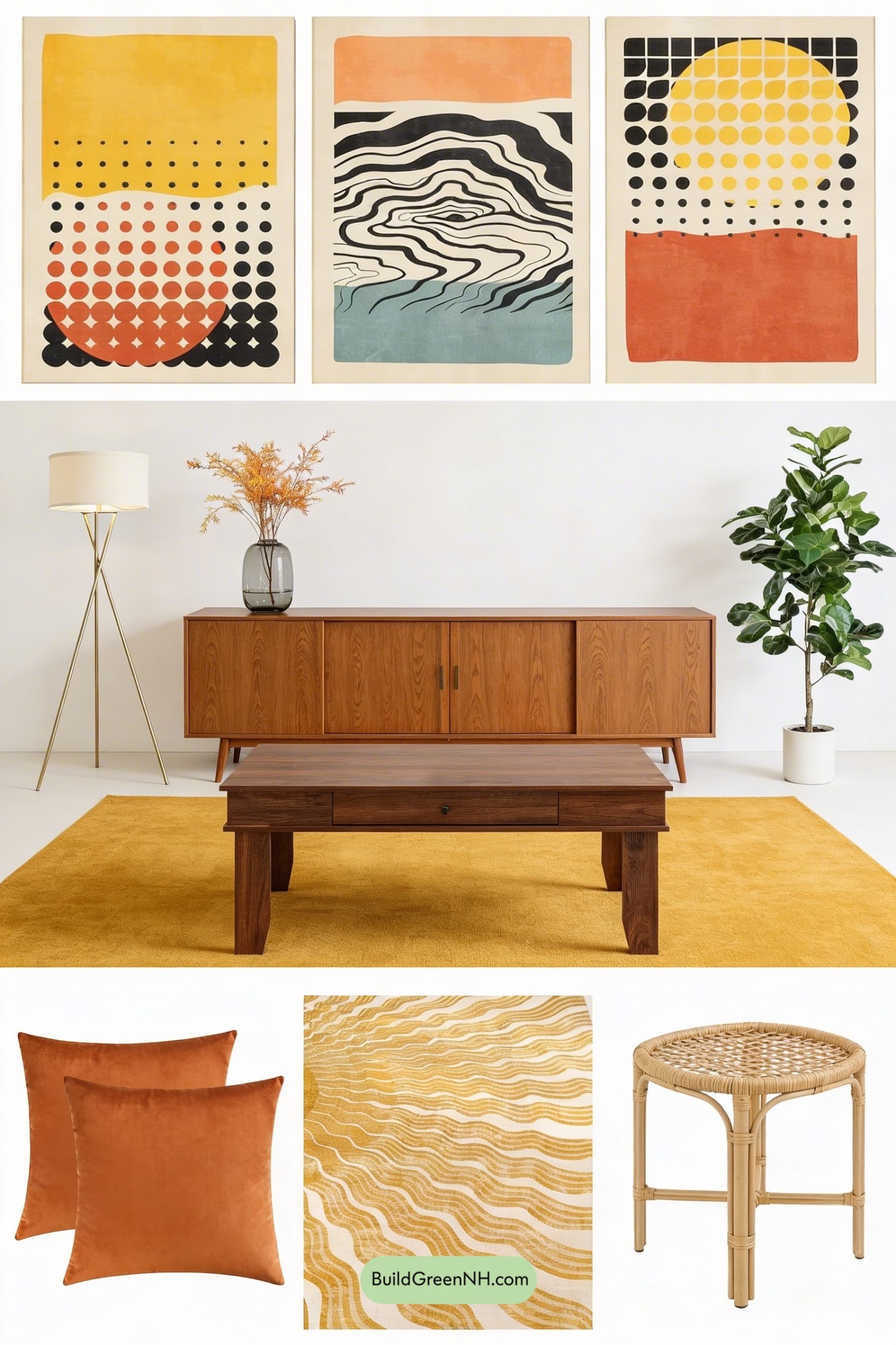 Moodboard for Beige Sofa in Walnut Retro Style
