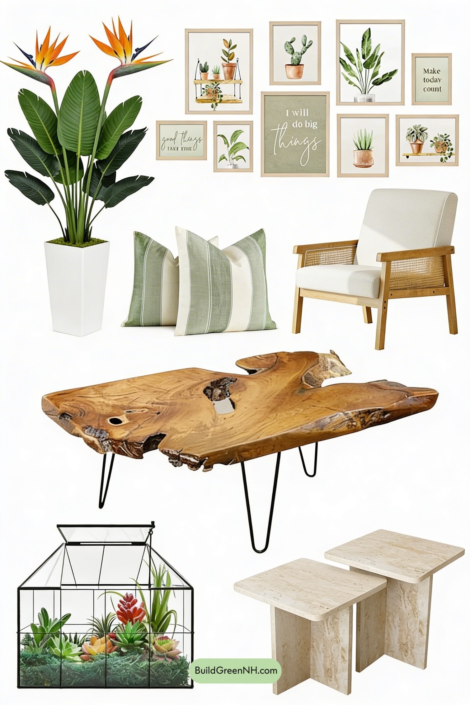 Moodboard for Beige Sofa in a Green Glow