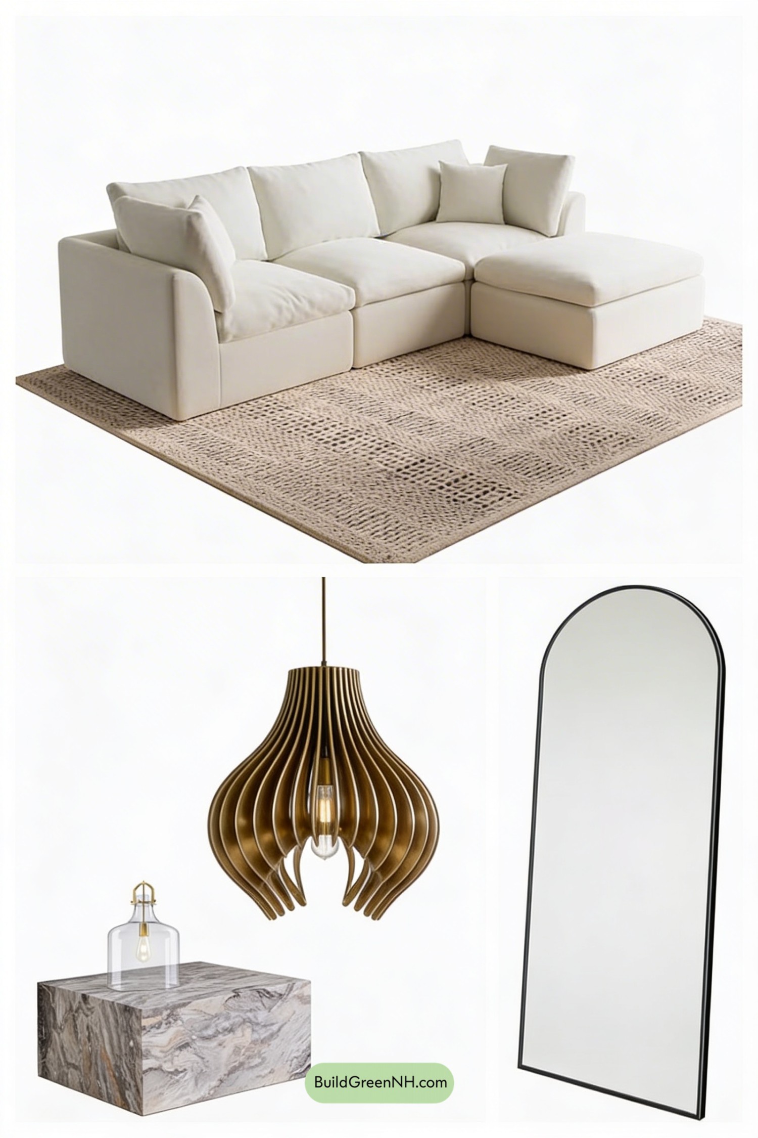 Moodboard for Sculptural Minimal-Glam Living Room