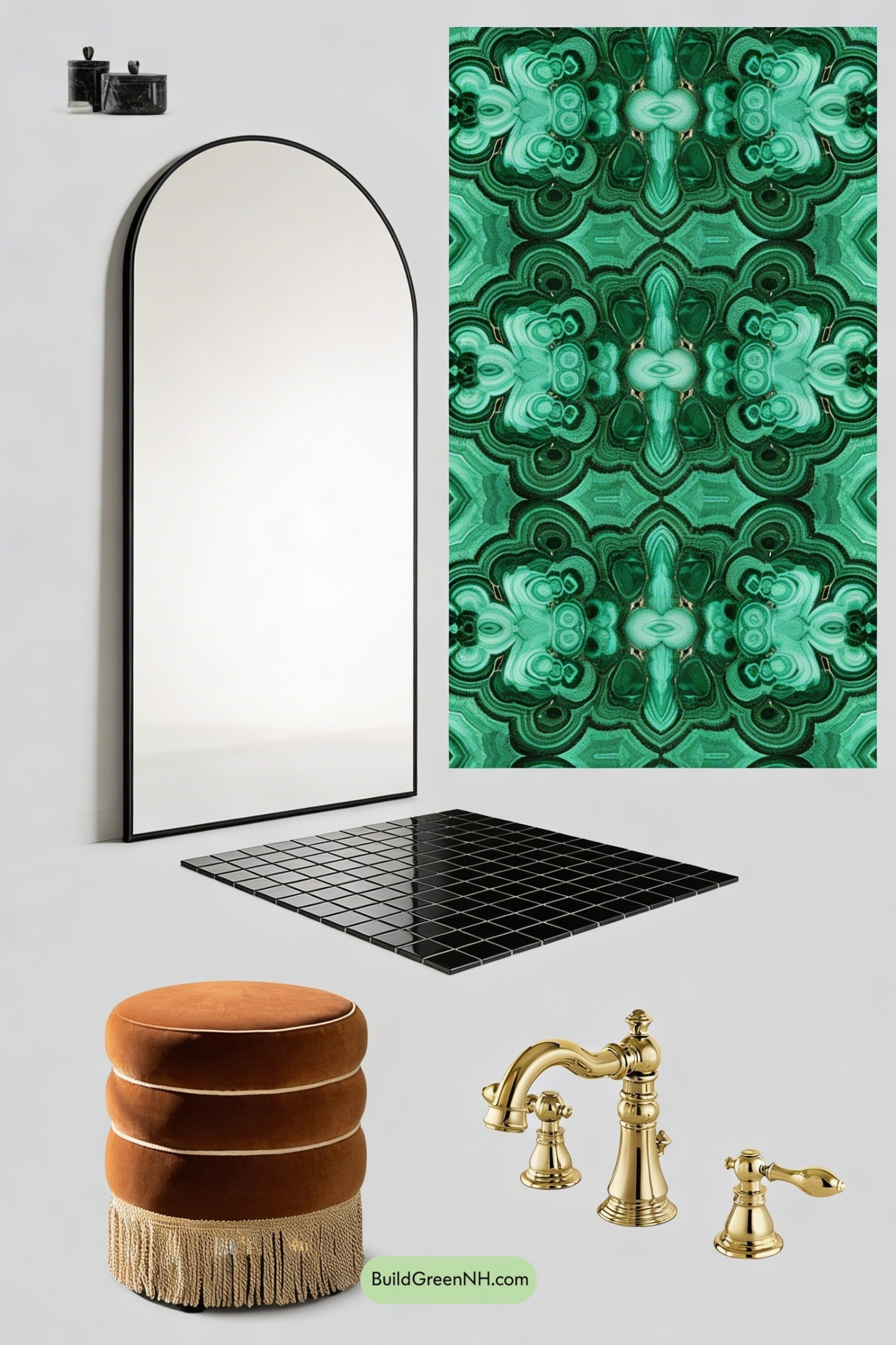 Moodboard for Malachite Botanical Bathroom Makeover