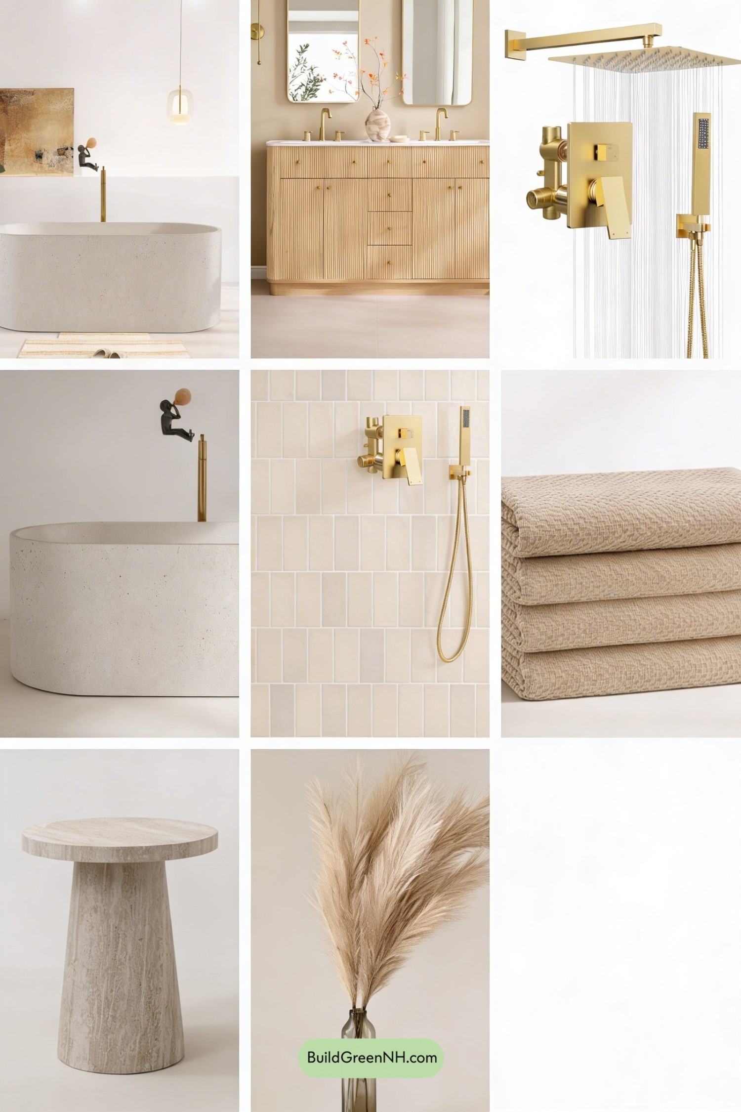 Moodboard for Warm Neutral Travertine Spa Bathroom