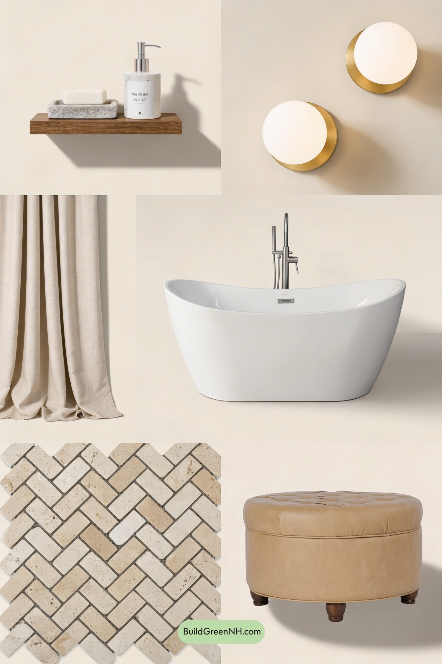 Moodboard for Boutique Warmth in a Neutral Bath