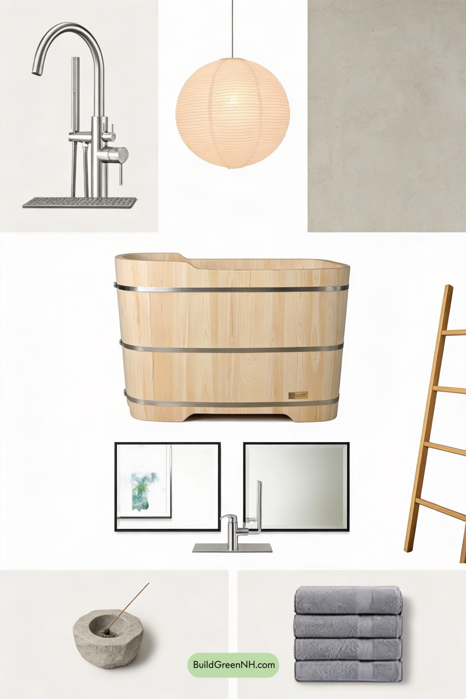 Moodboard for Japandi Bathroom in Warm Neutrals