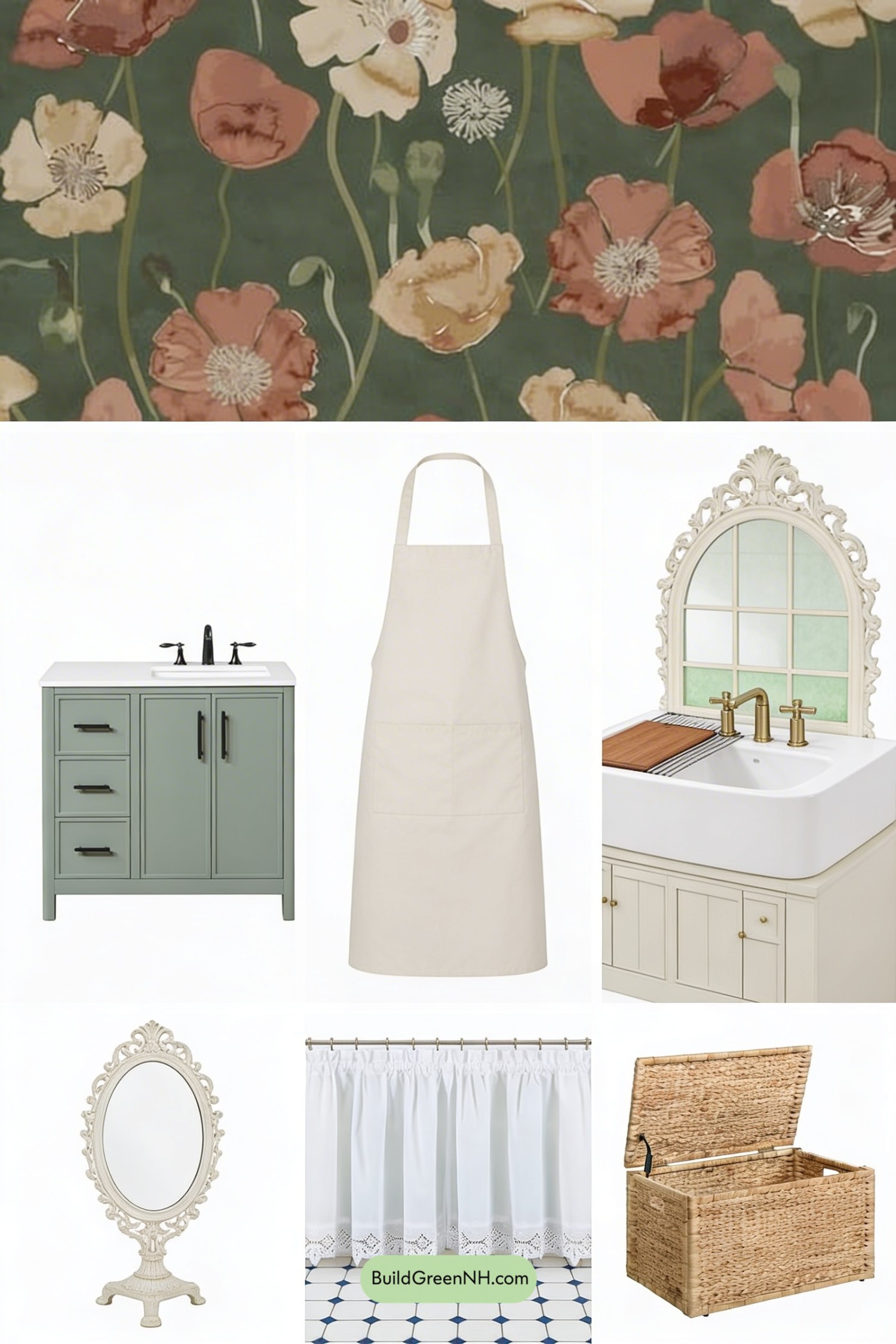 Moodboard for Cottagecore Green Bathroom Glow-Up