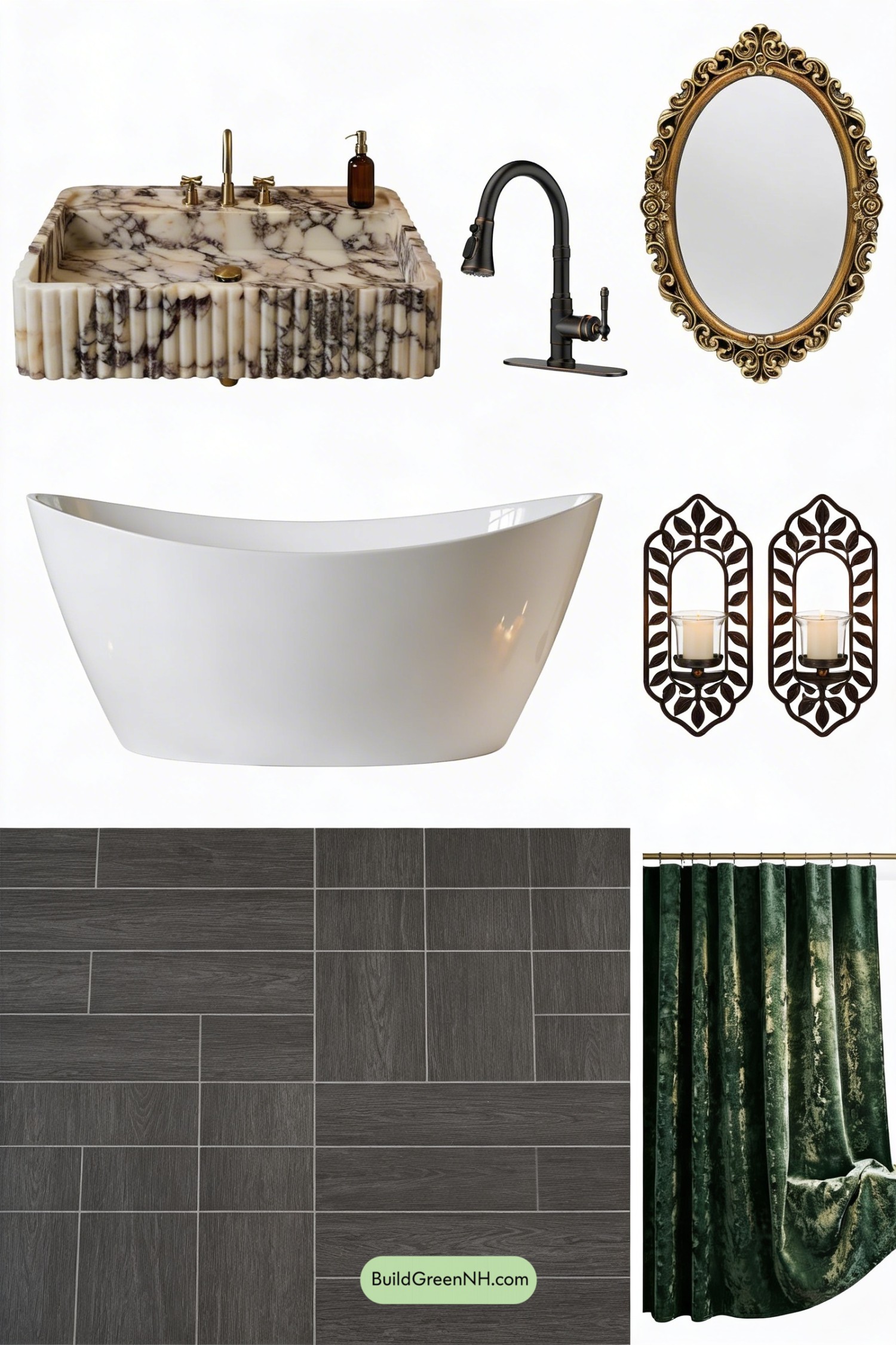 Moodboard for Moody Lavender Gothic Bathroom Makeover