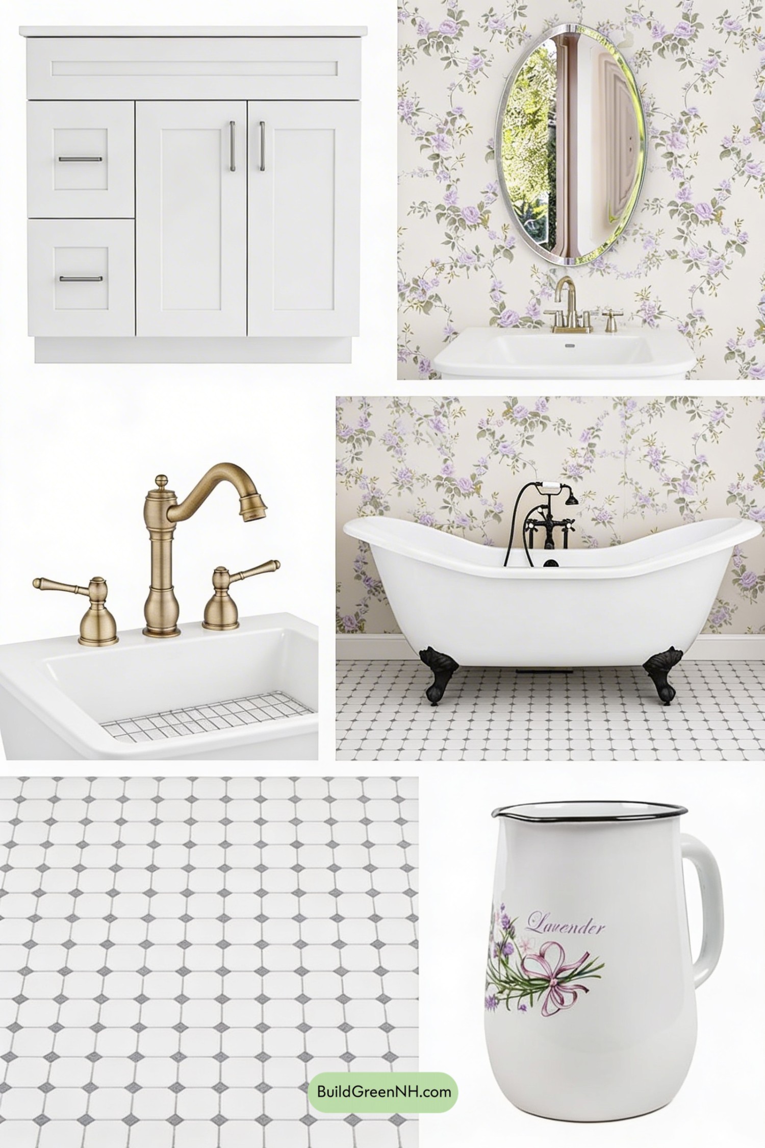 Moodboard for Cottagecore Lavender Bath Makeover