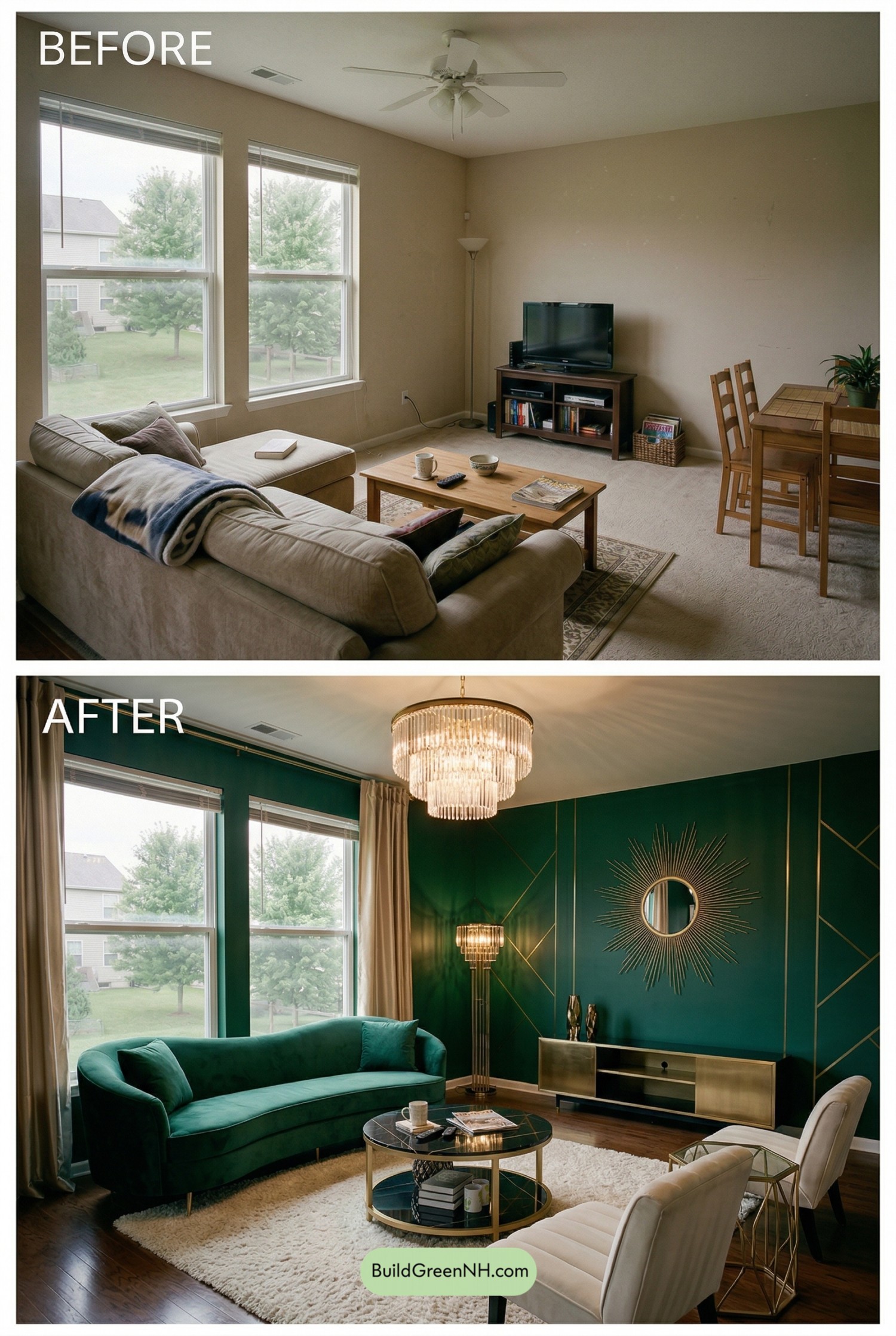 Emerald Art Deco Living Room Glow