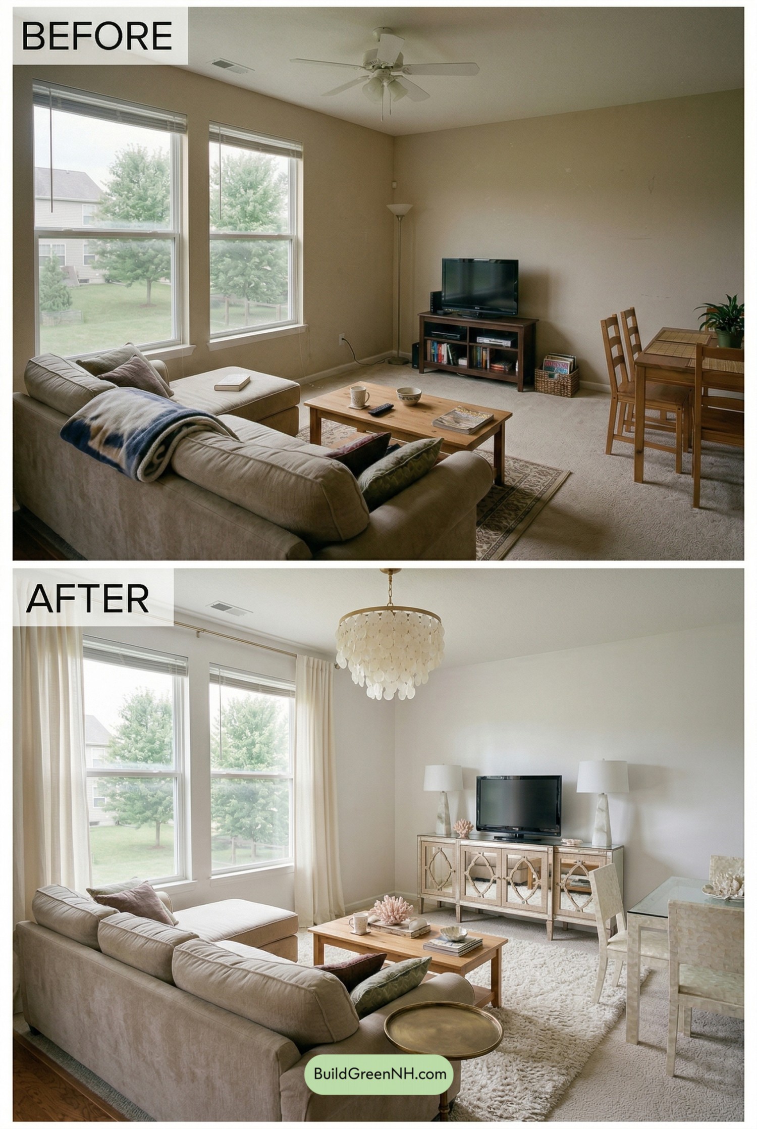 Coastal Pearl Glam Living Room