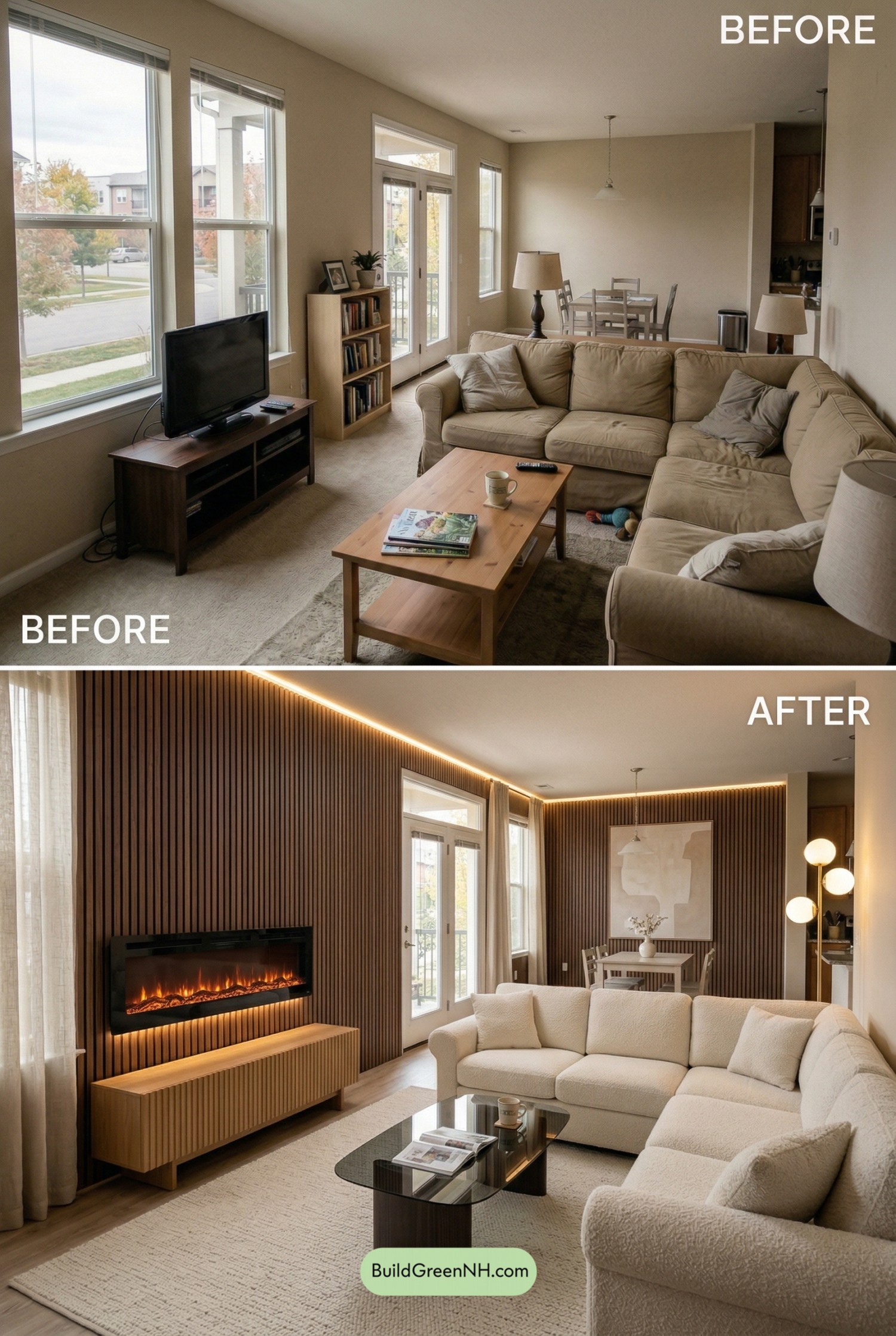 Walnut Slat Accent Wall Glow