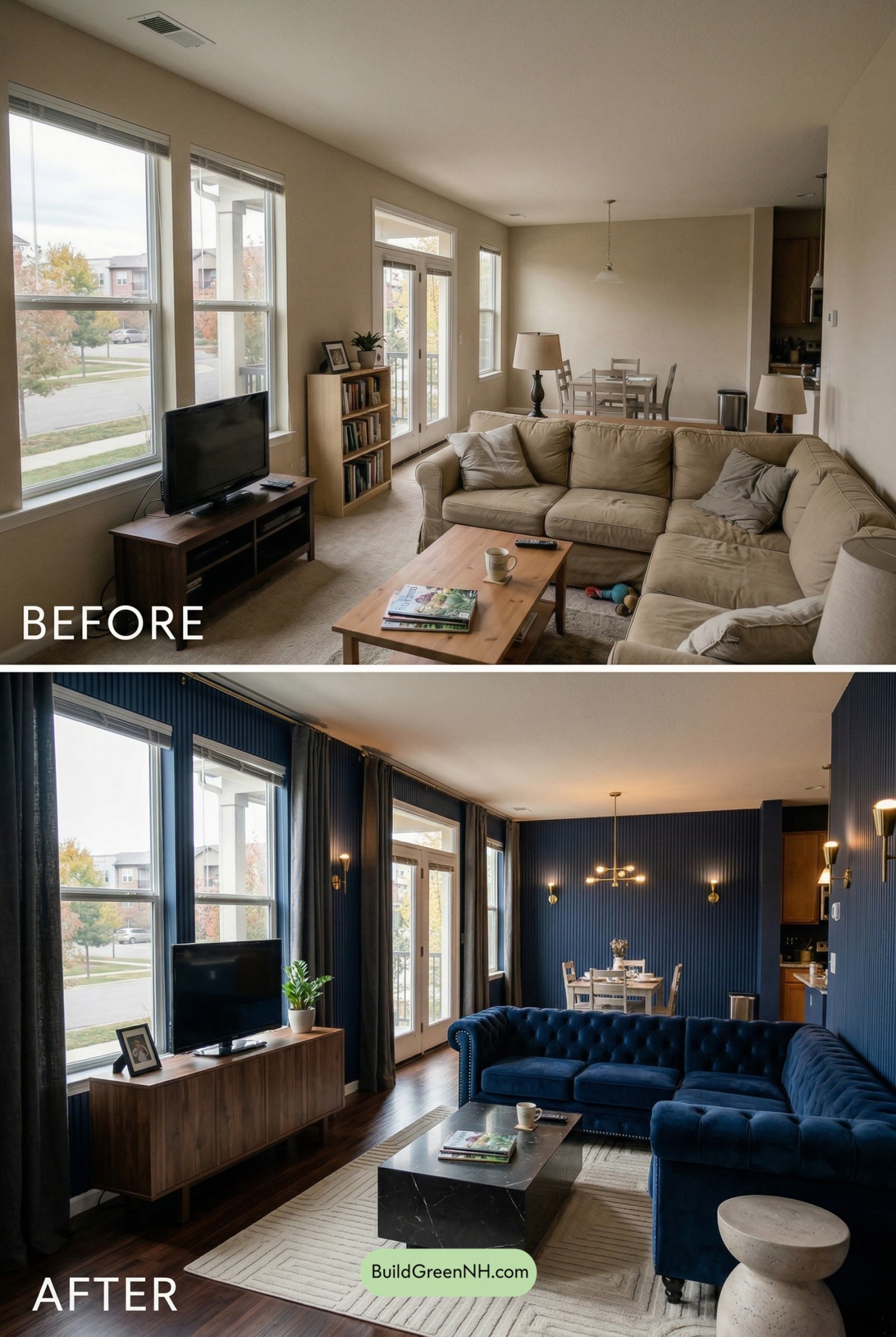 Navy Fluted Accent Wall Drama