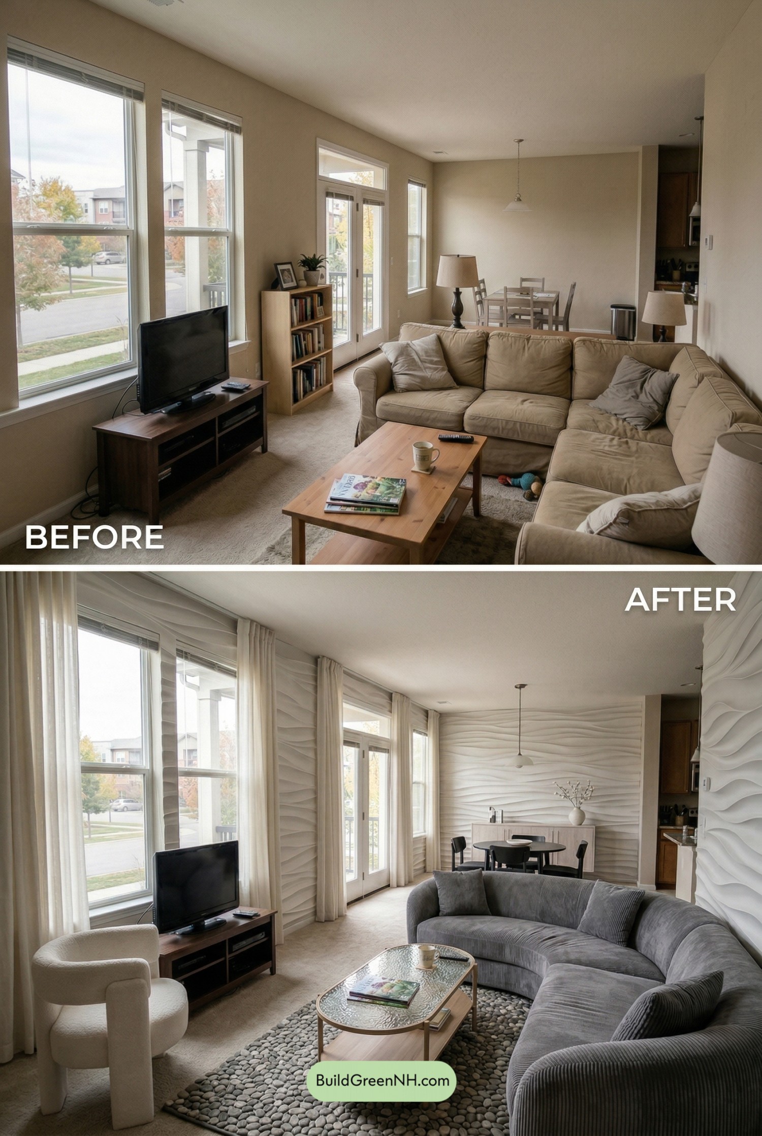 Sculptural Wave Accent Wall Living Room