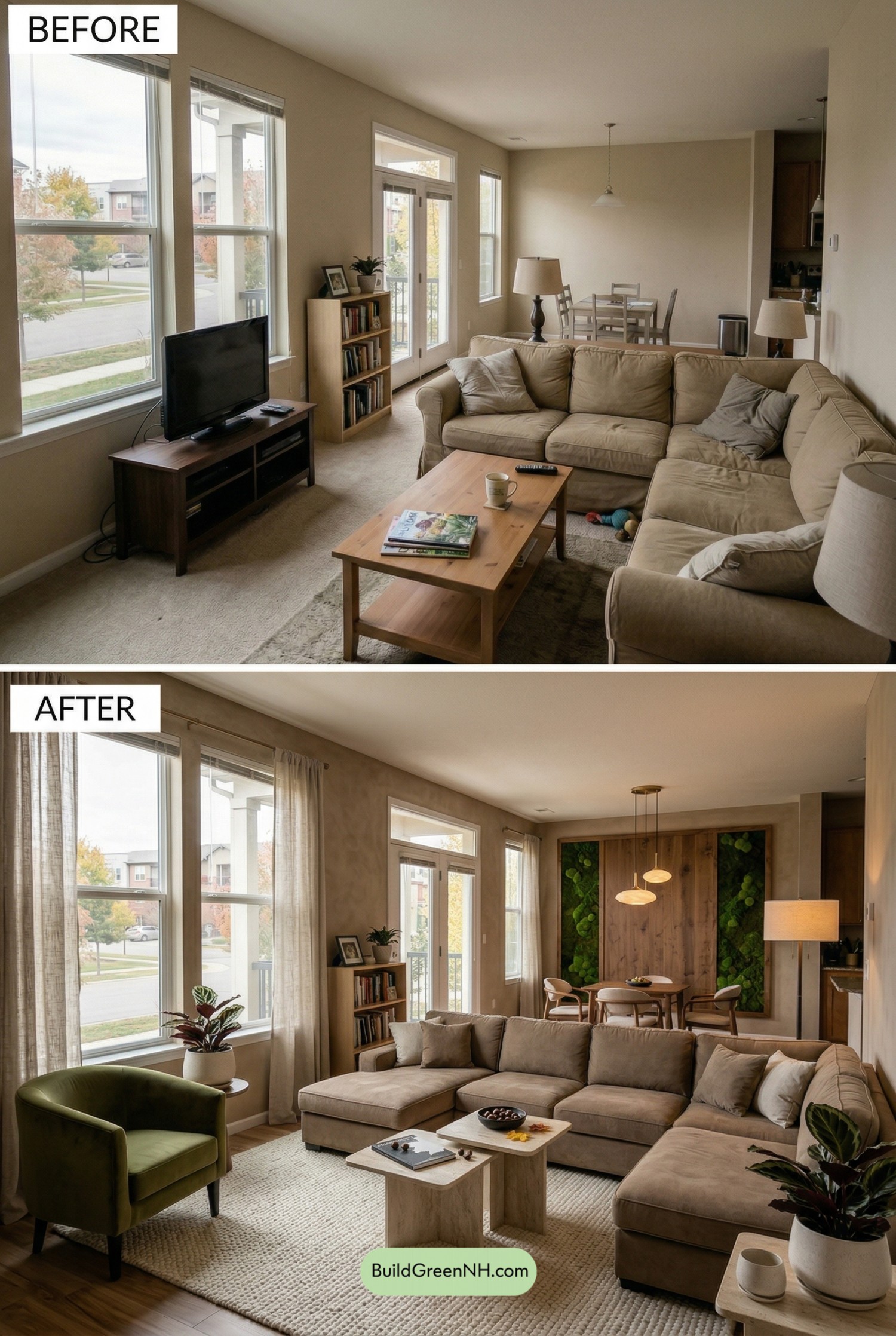 Wood and Moss Living Room Accent Wall