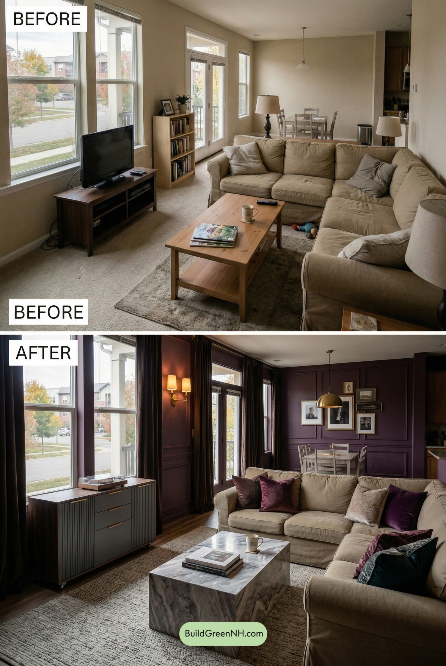 Aubergine Accent Wall, Boutique Hotel Mood