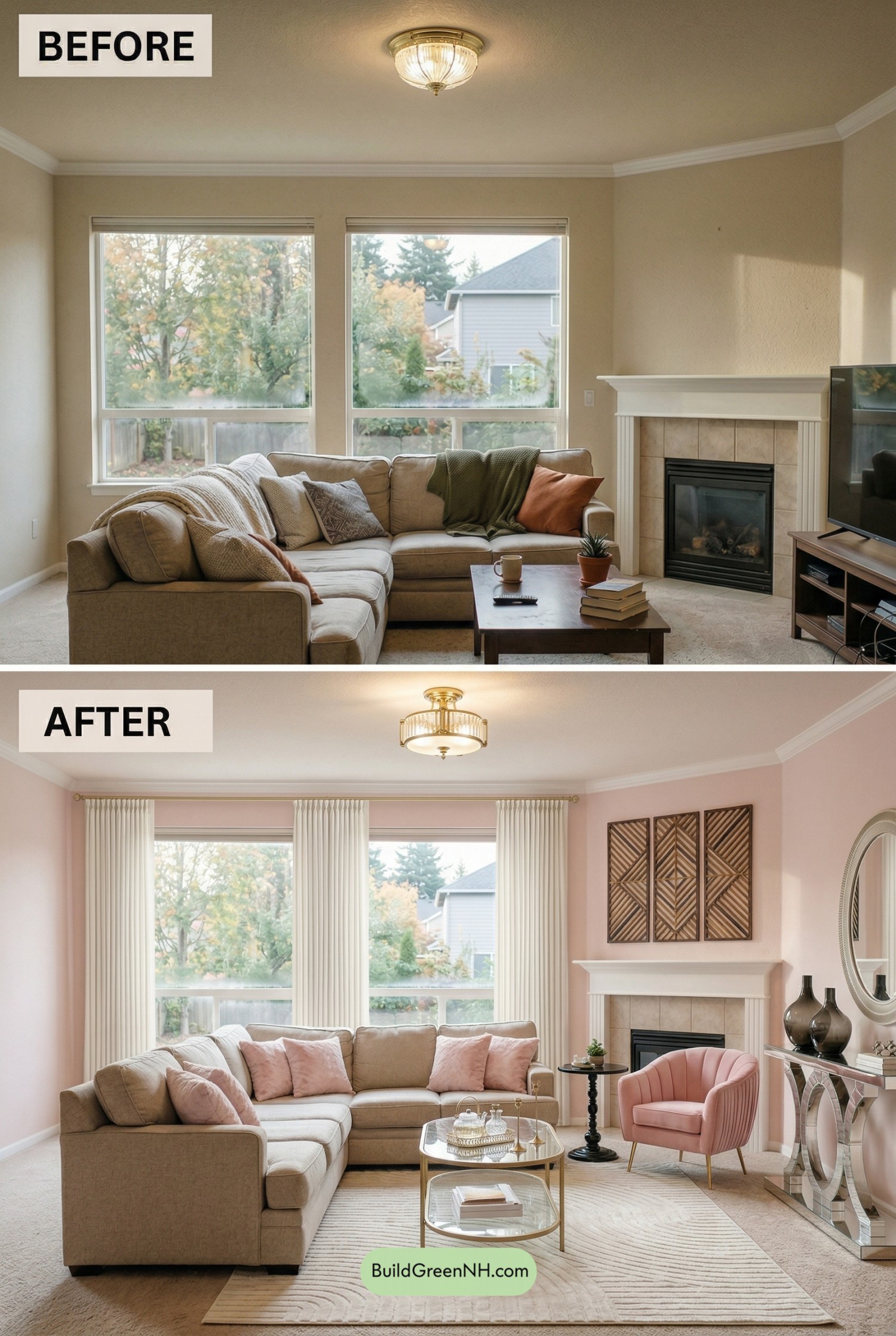 Beige Sofa, Soft Deco Glow