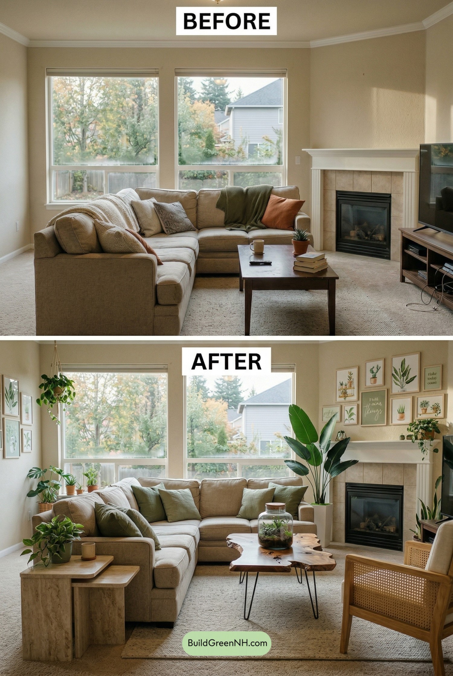 Beige Sofa in a Green Glow