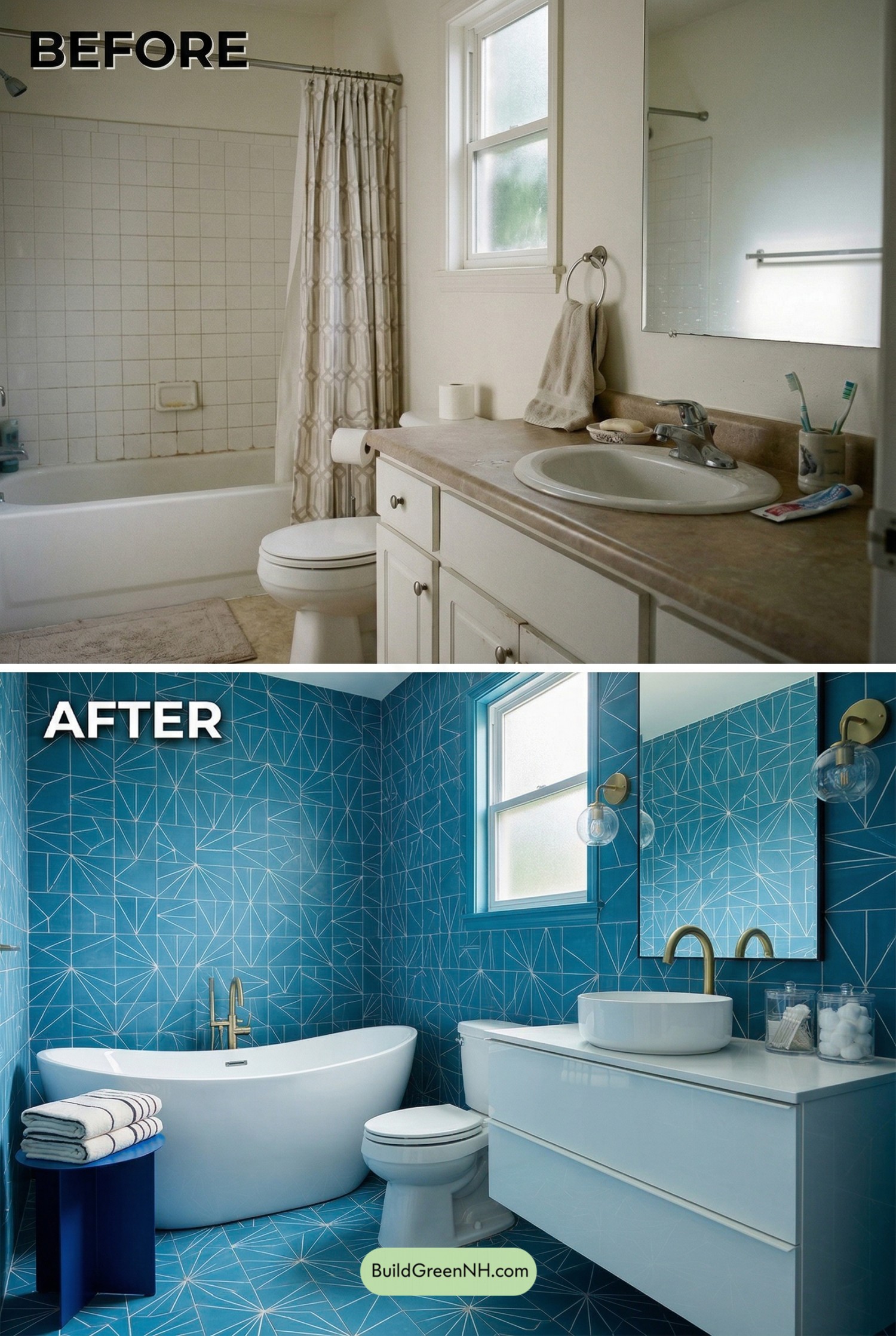 14 Blue Bathroom Interior Makeovers That Took These Spaces From Bland to Breathtaking