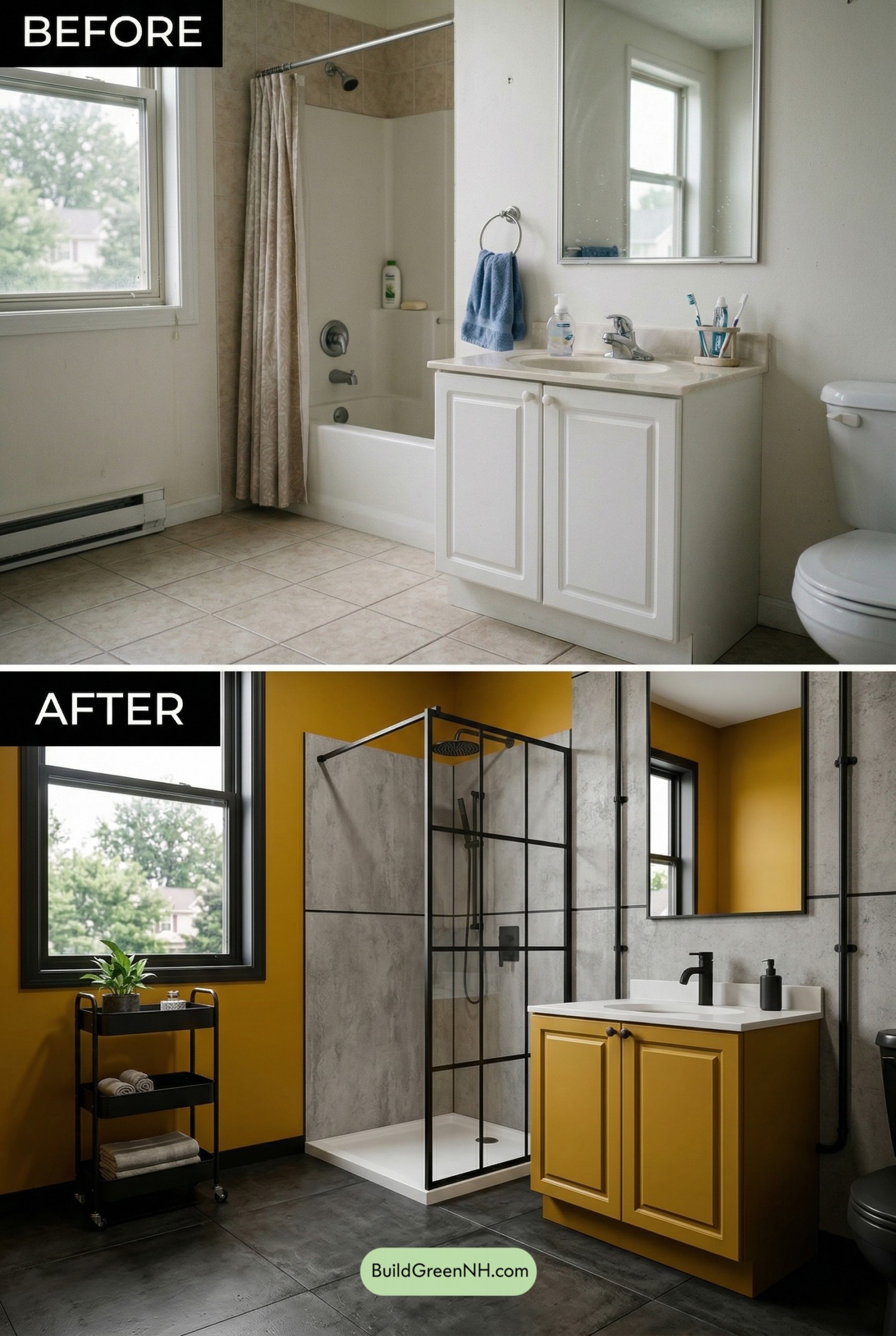 Industrial Mustard Bathroom Makeover