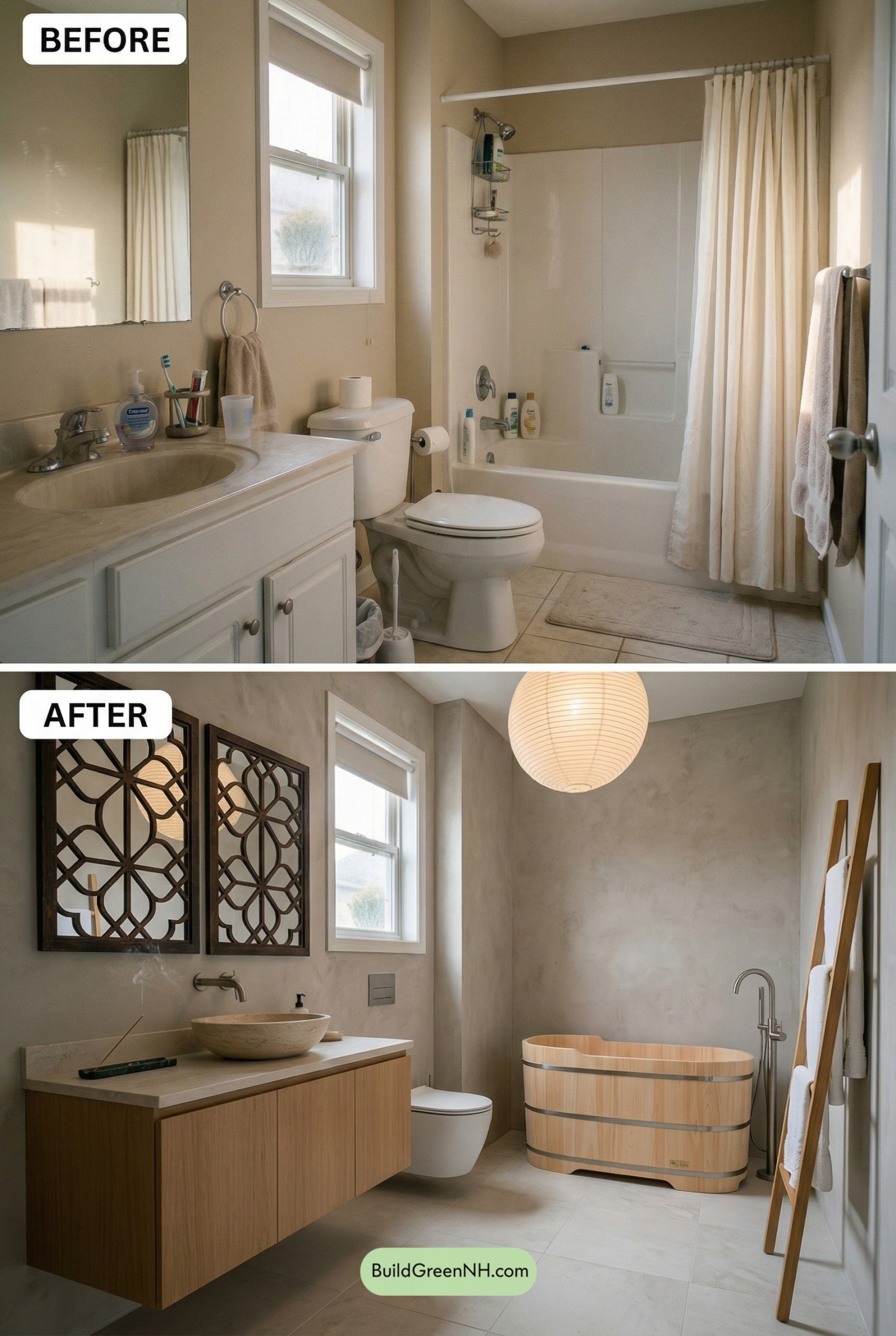 Japandi Bathroom in Warm Neutrals