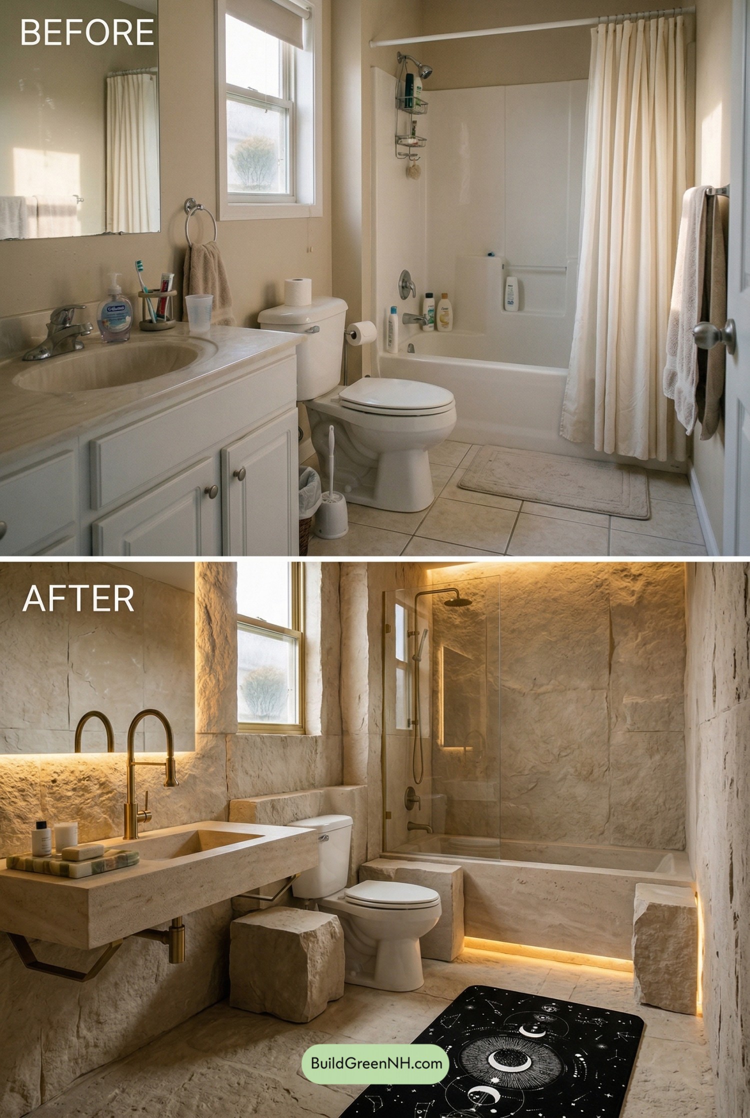 Limestone Bathroom with Gallery Glow