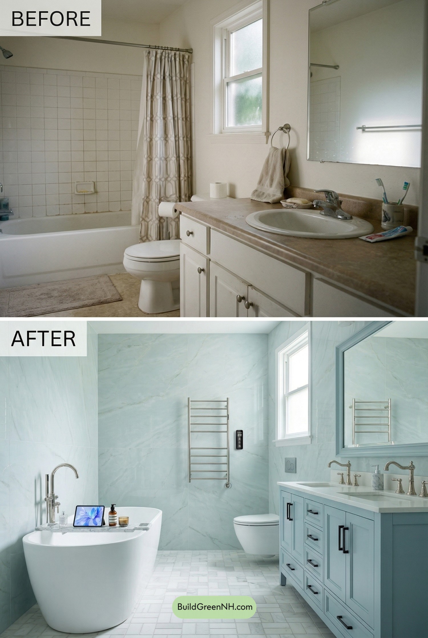 Pale-Aqua Marble Bathroom Makeover