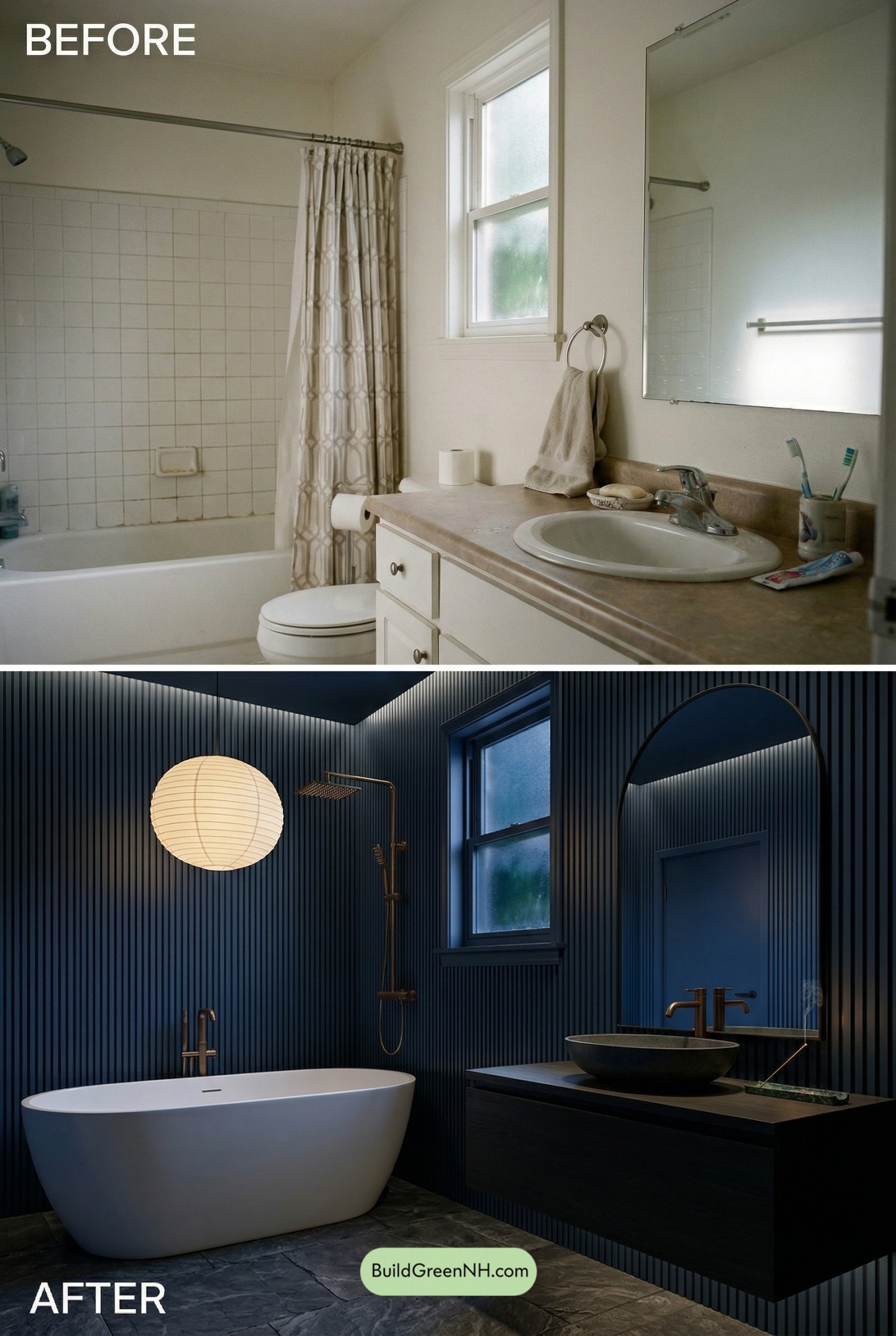 Midnight-Blue Zen Bath Makeover