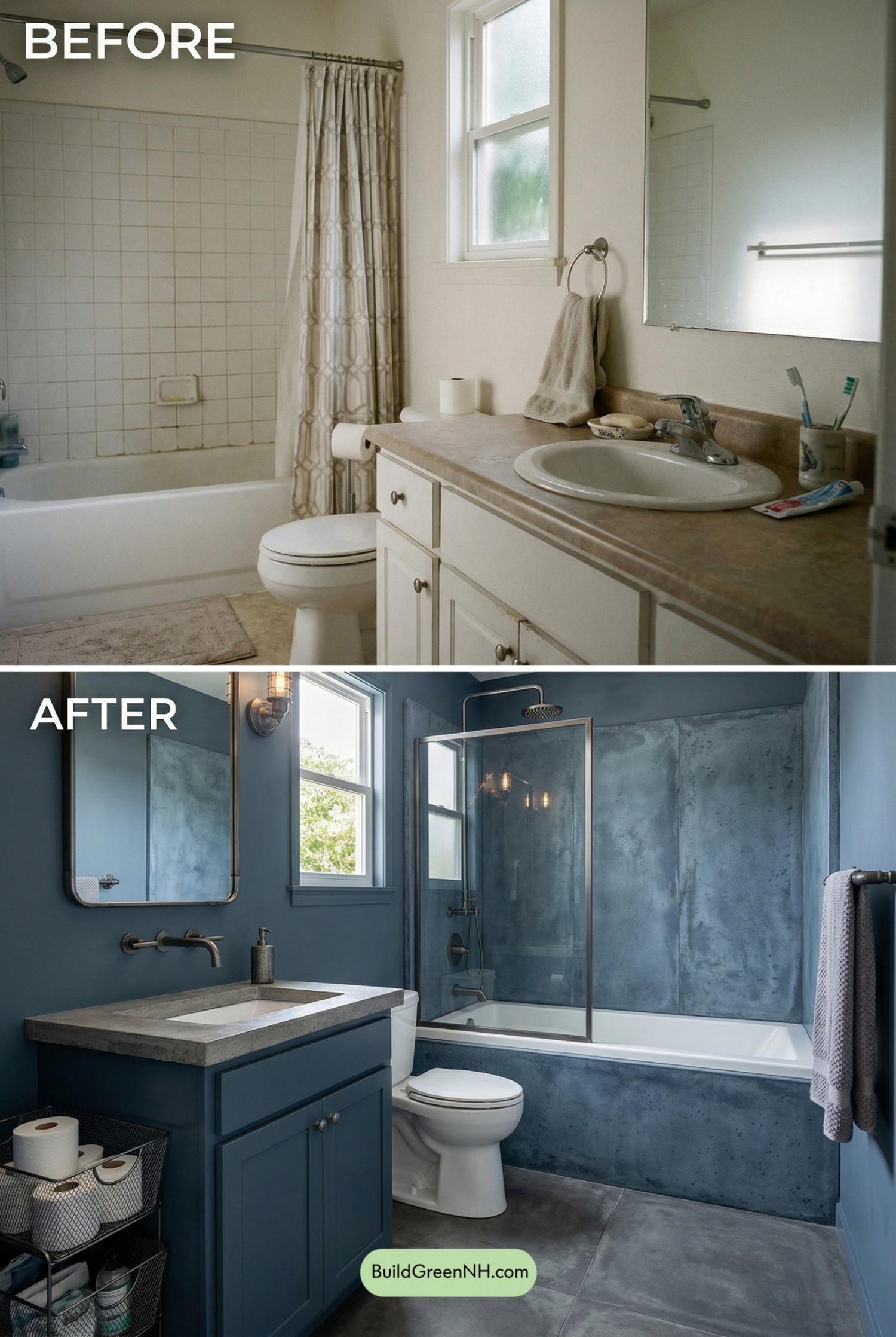 Storm-Blue Industrial Bathroom Makeover