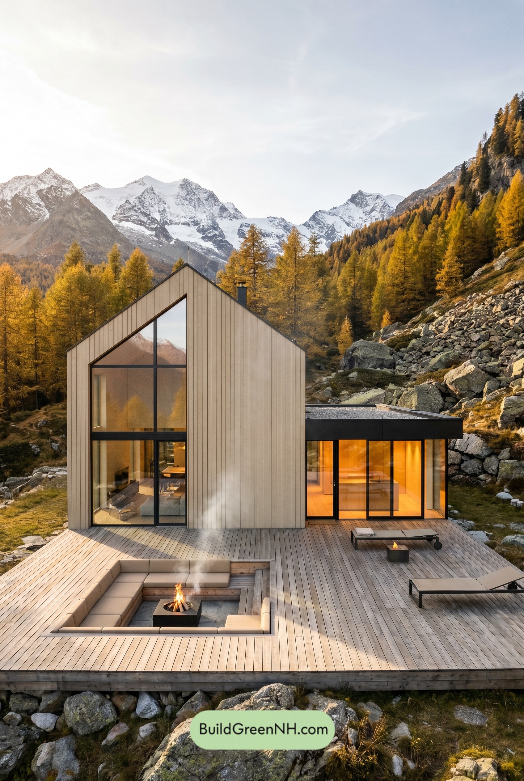 Single Story, 2 Bed, 1 Bath, 924 sq. ft. Modern House Floor Plans: The Alpine Glass Retreat