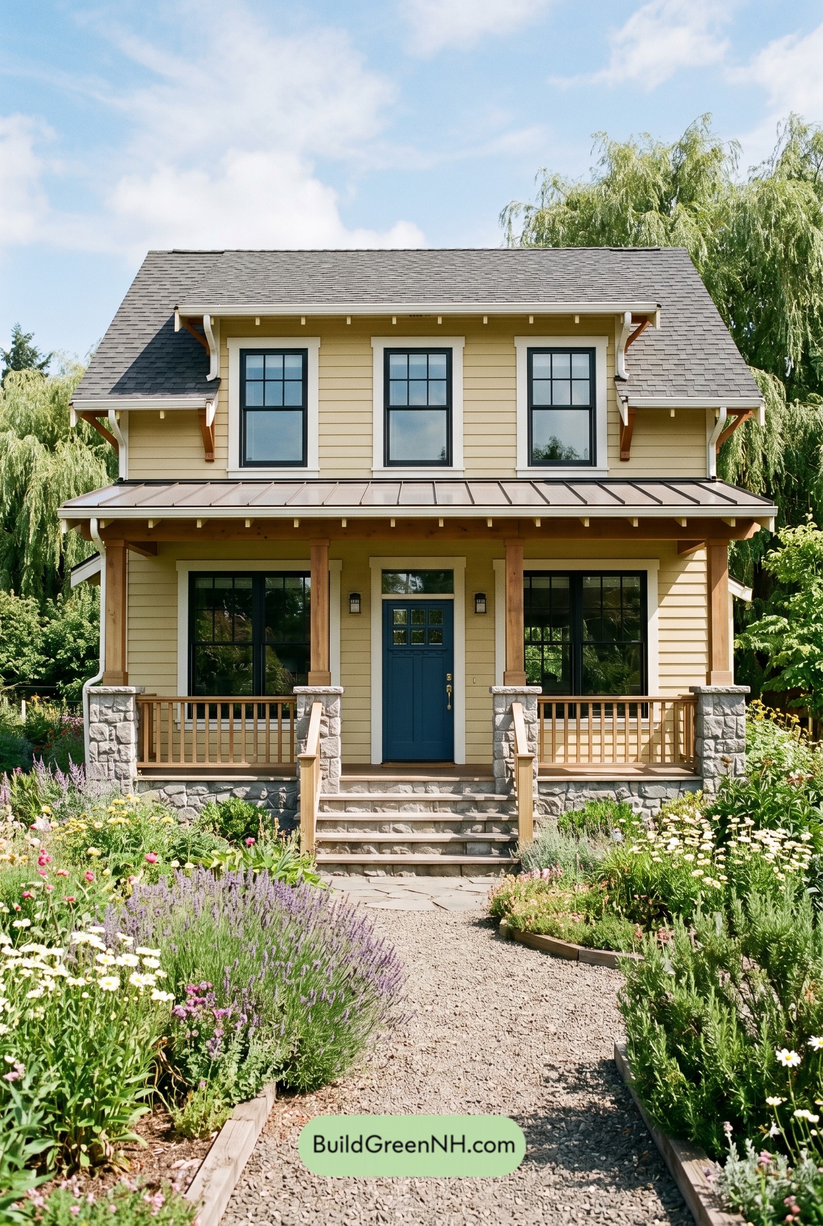2-story, 3 Beds, 1.5 Baths, 1,676 sq. ft., Modern Craftsman 30×30 House Floor Plans: Willowcup Porch House