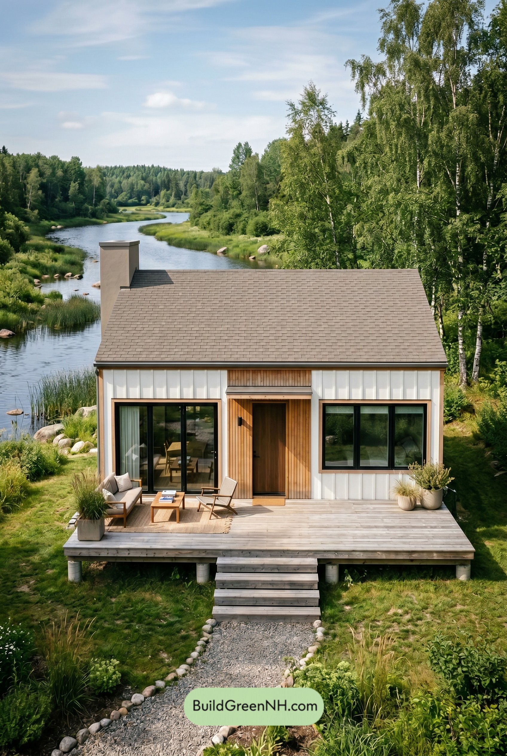 Single Story, 2 Beds, 1 Baths, 900 sq. ft., 30×30 Modern Bungalow Floor Plans: Riverbend Scandi Square