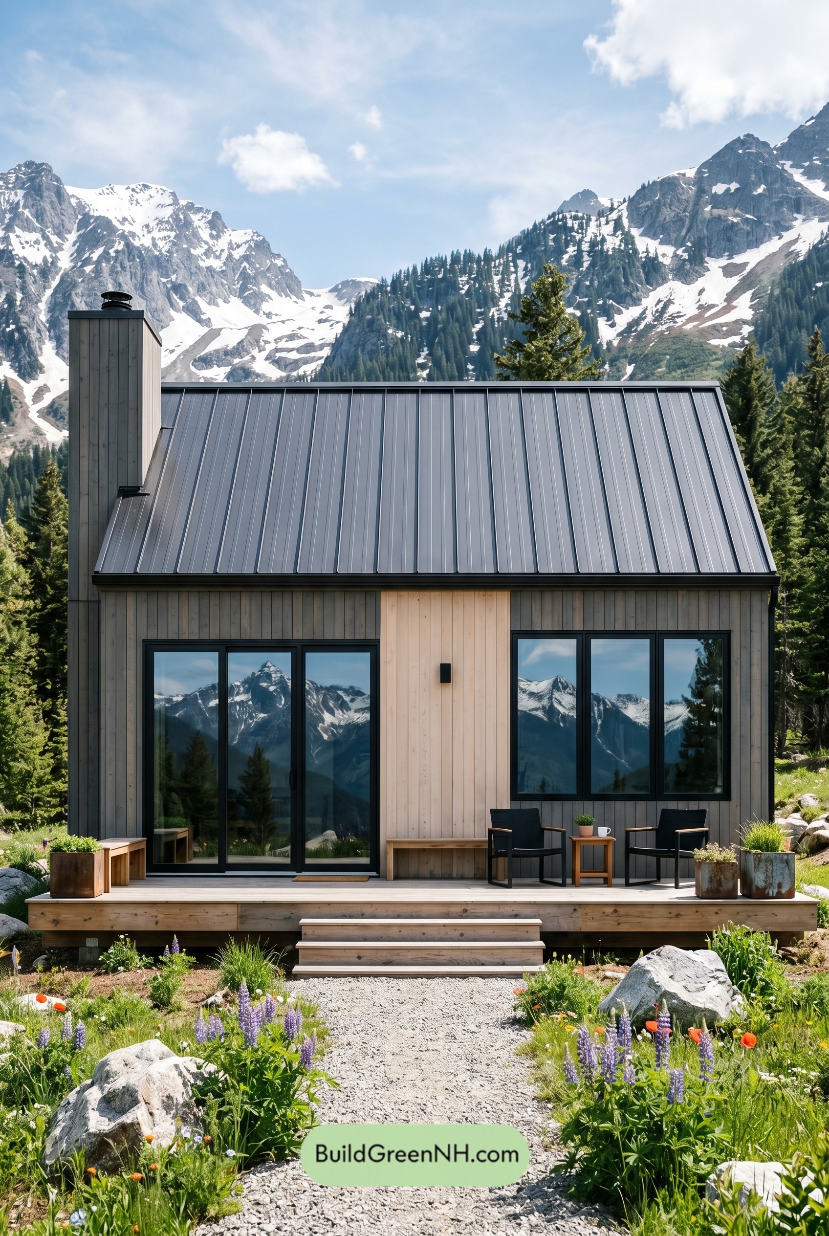 Single Story, 2 Beds, 1 Baths, 900 sq. ft., 30×30 Modern Bungalow Floor Plans: Fjordline Mountain Cabin