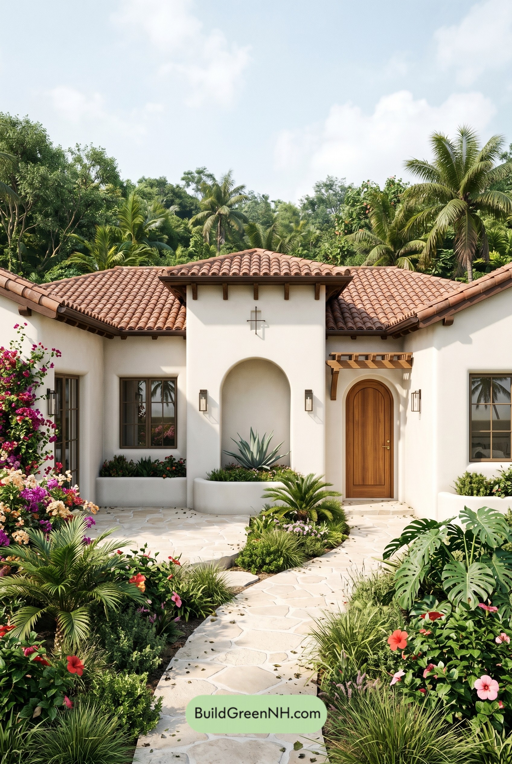Single Story, 2 Beds, 1 Baths, 1,010 sq. ft., Mediterranean House Floor Plans: Palm Court Solana