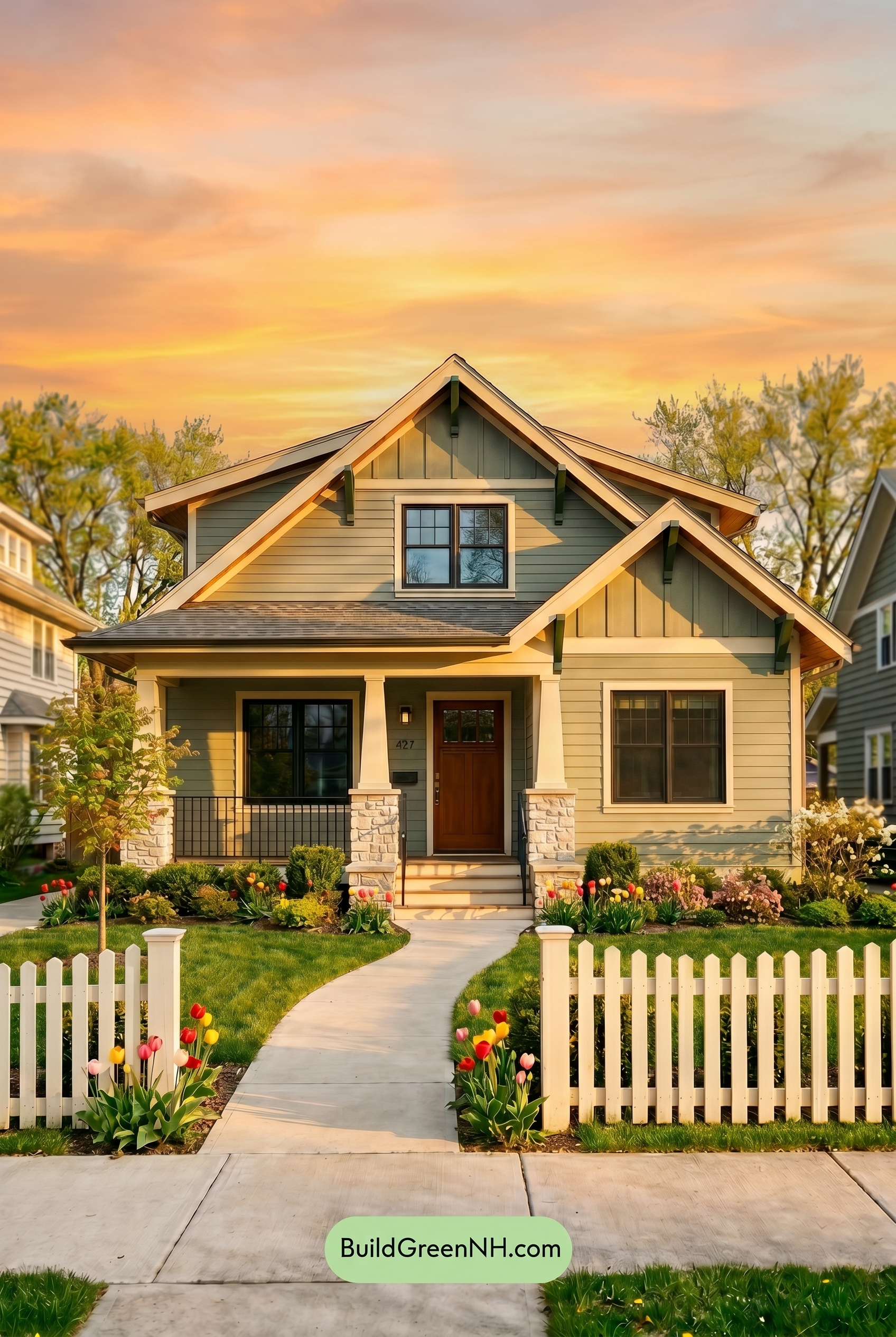 Green Craftsman House Exterior Color Scheme: Fresh Green Porch Revival - Golden Hour