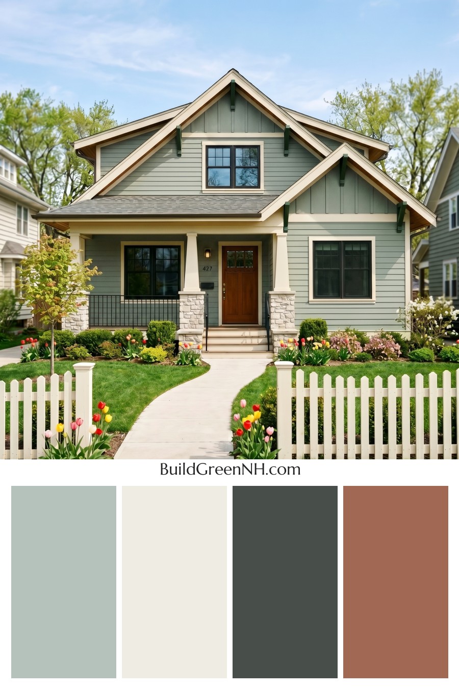 Green Craftsman House Exterior Color Scheme: Fresh Green Porch Revival