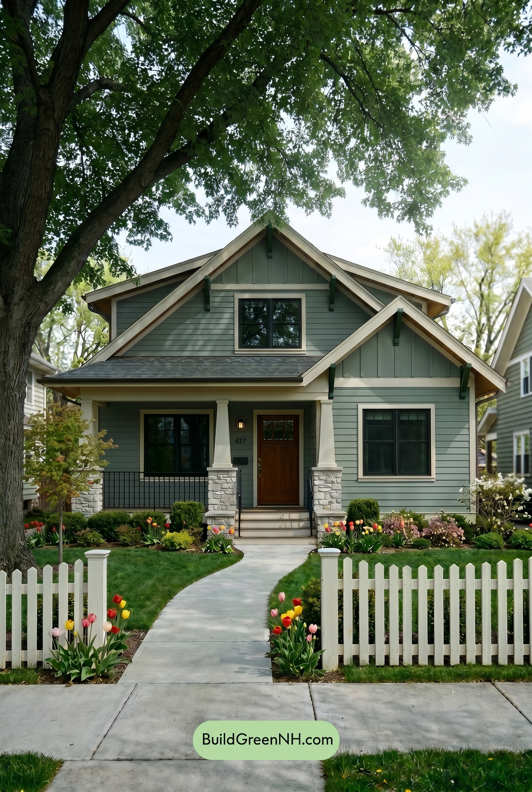 Green Craftsman House Exterior Color Scheme: Fresh Green Porch Revival - Shade