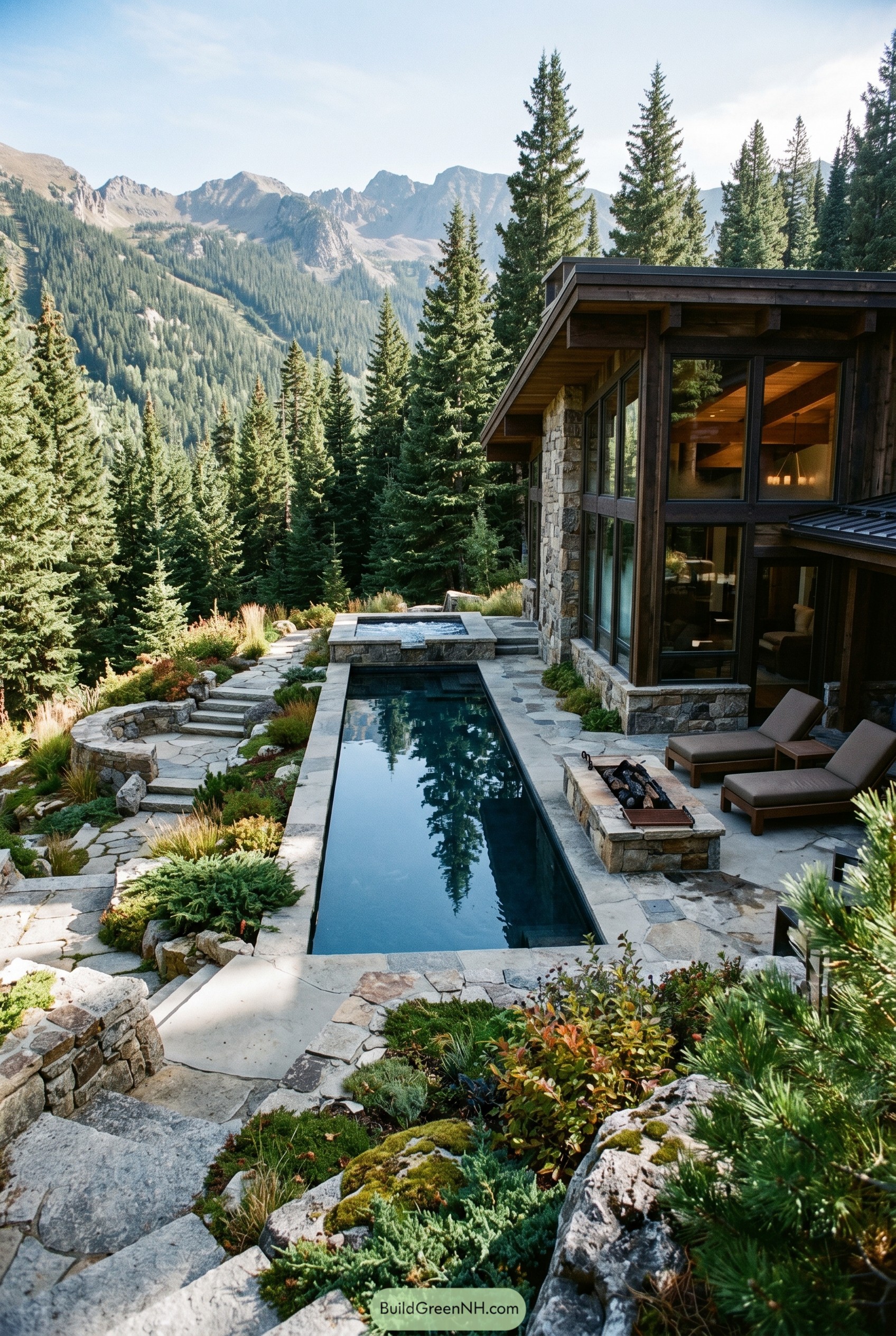 Mountain modern pool with raised spa
