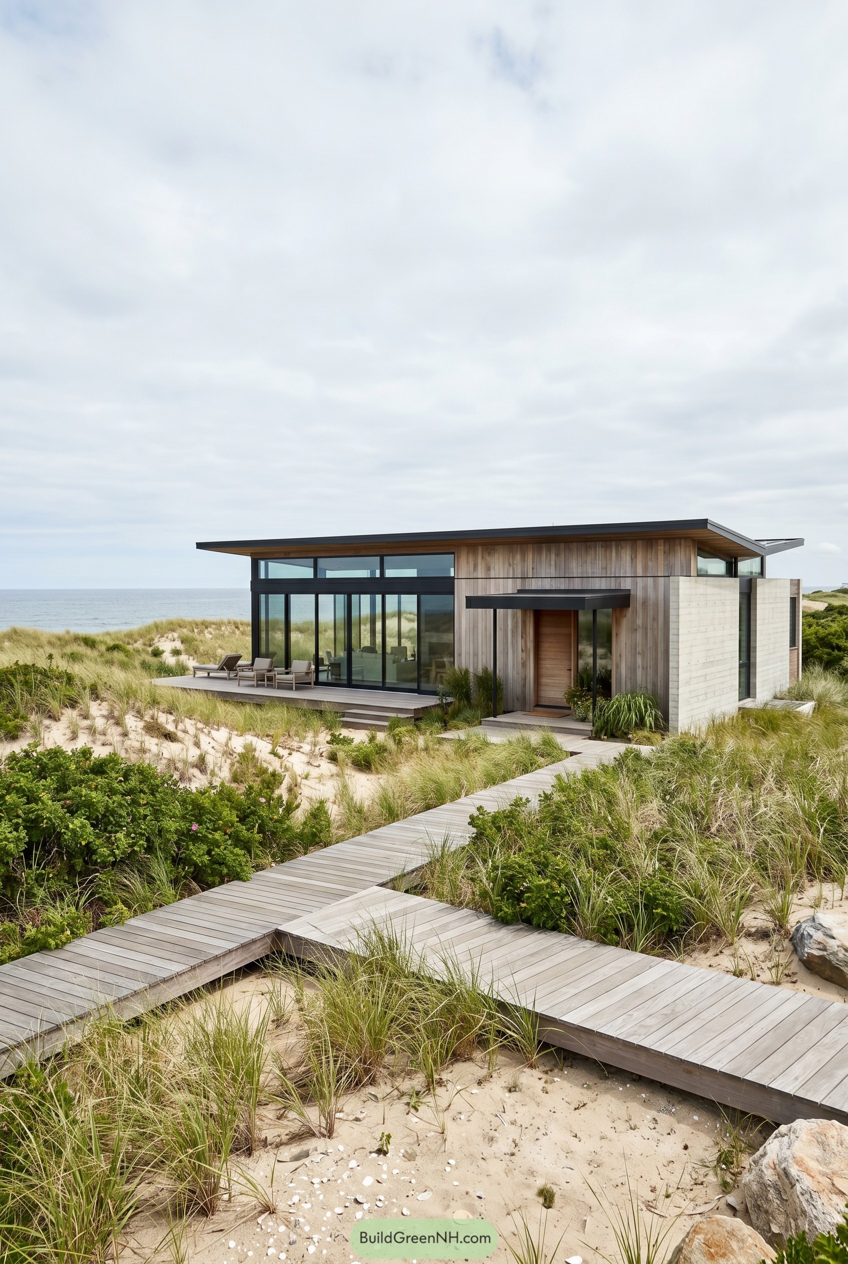 One story modern beach house in dunes
