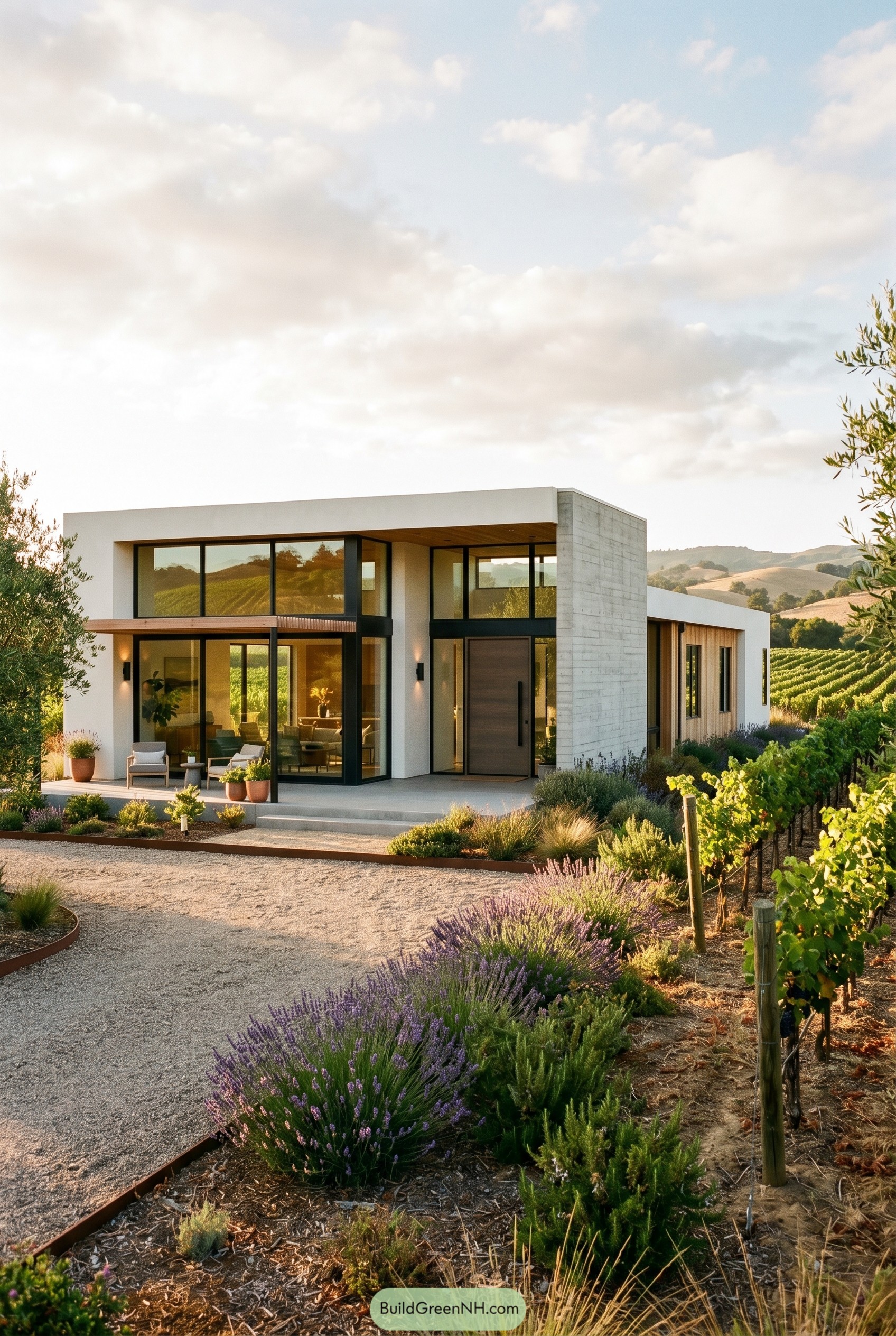 Modern vineyard house with concrete entry volume