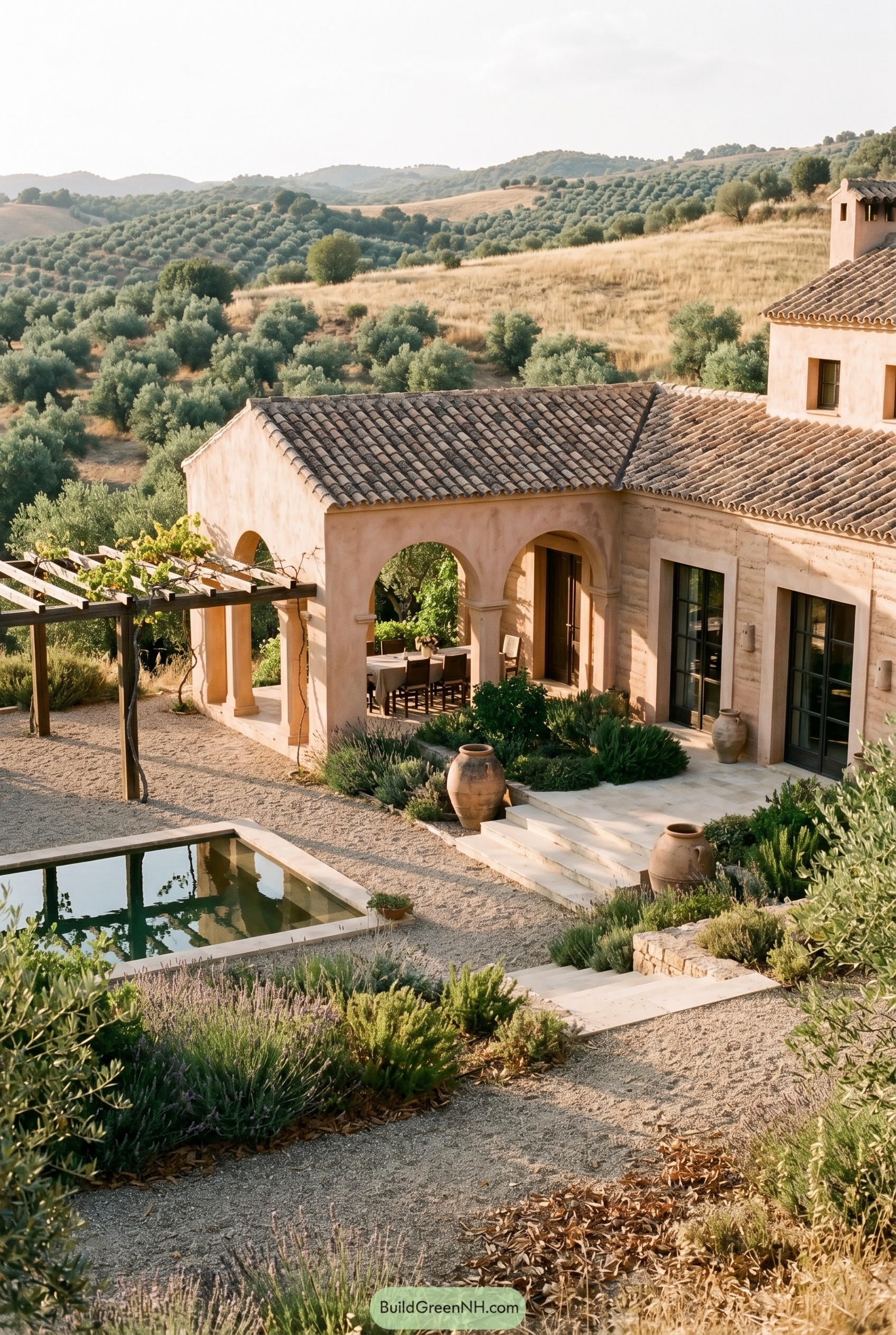 Mediterranean villa with arches pergola and pool