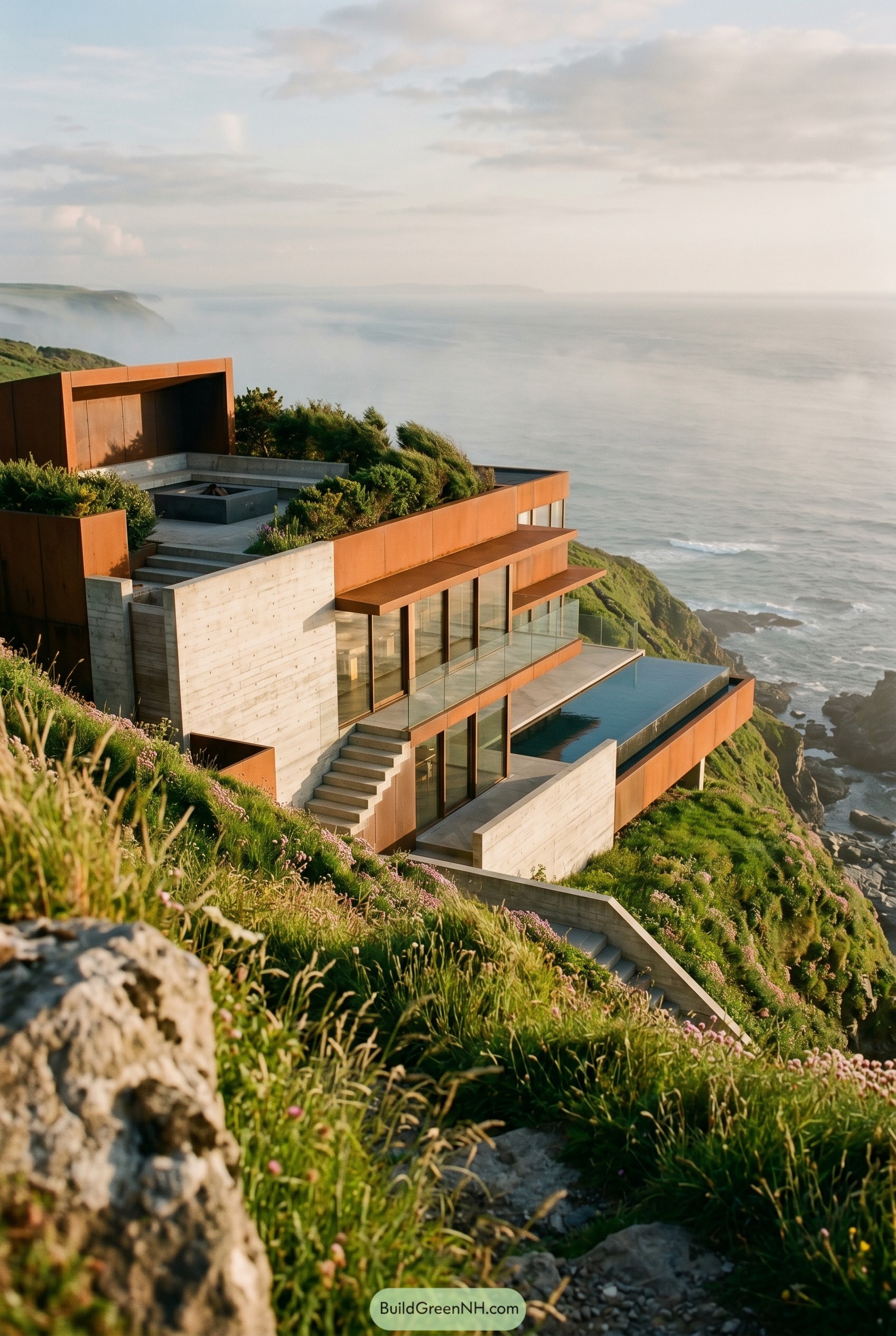 Terraced cliff house with pool above the sea