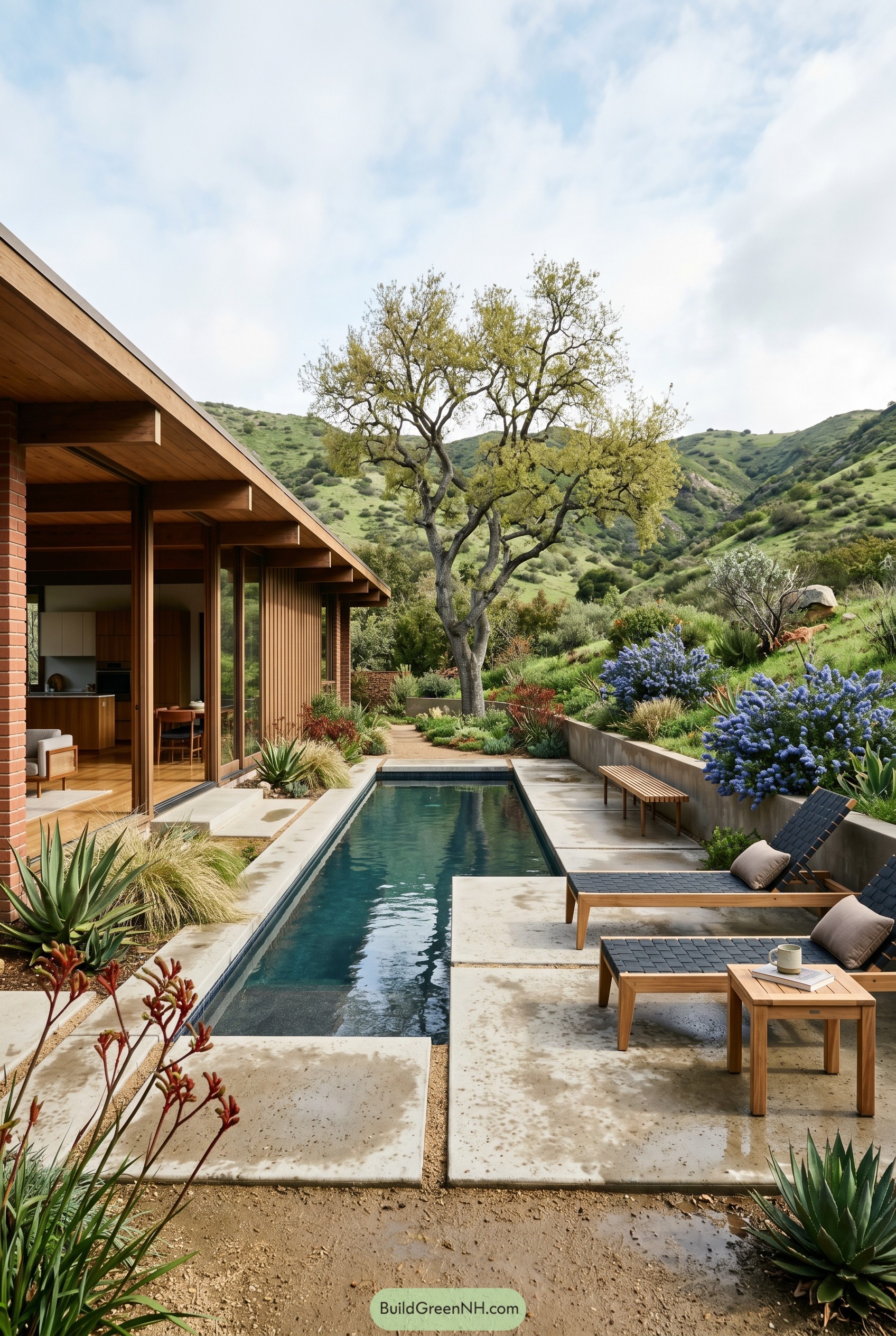 Mid century home with lap pool and hillside garden